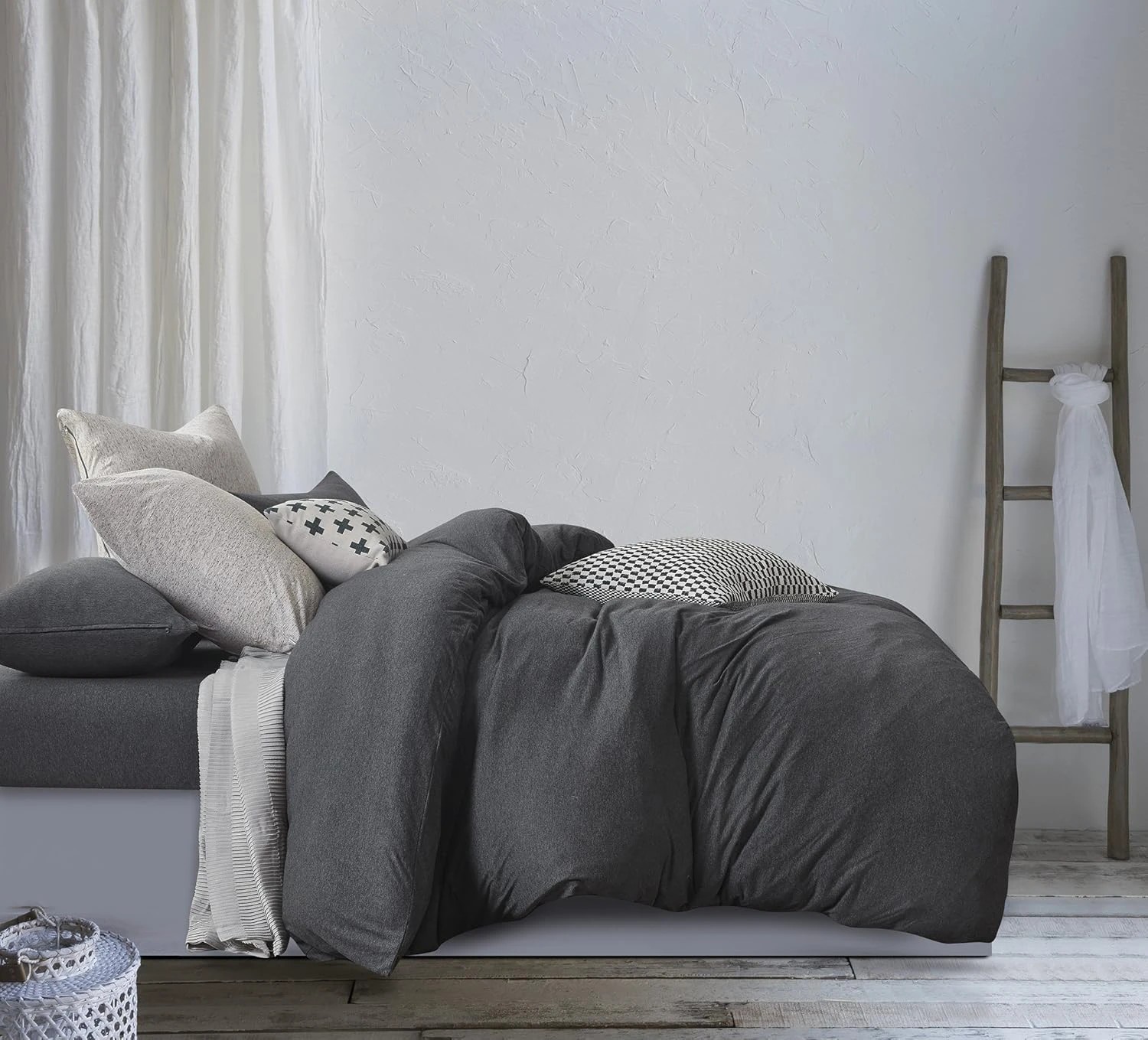 5 Gioia Casa Jersey Cotton Quilt Cover Set Soft Breathable Stretchy - Single Bed - Black, 5 of 5