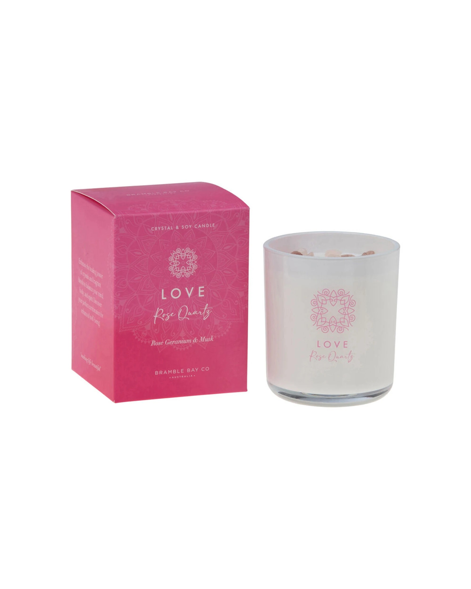 1 Bramble Bay Crystal Boho Rose Calm Scented Candle Geranium & Musk 300g - Clear, 1 of 3