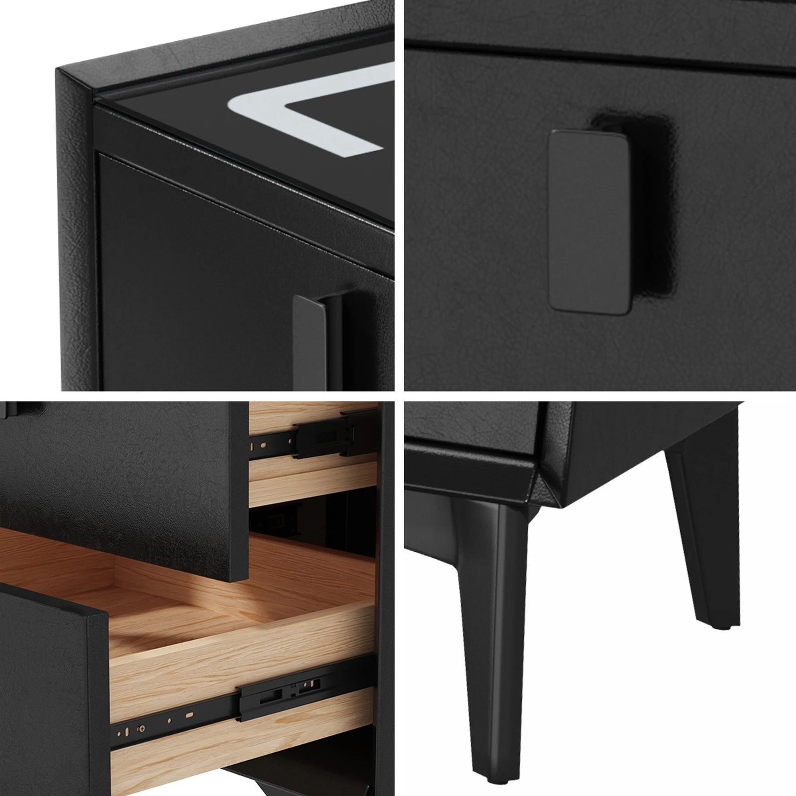 4 Oikiture Smart Bedside Table Wireless Charging Led Lights 3 Drawers
 - Black, 4 of 6