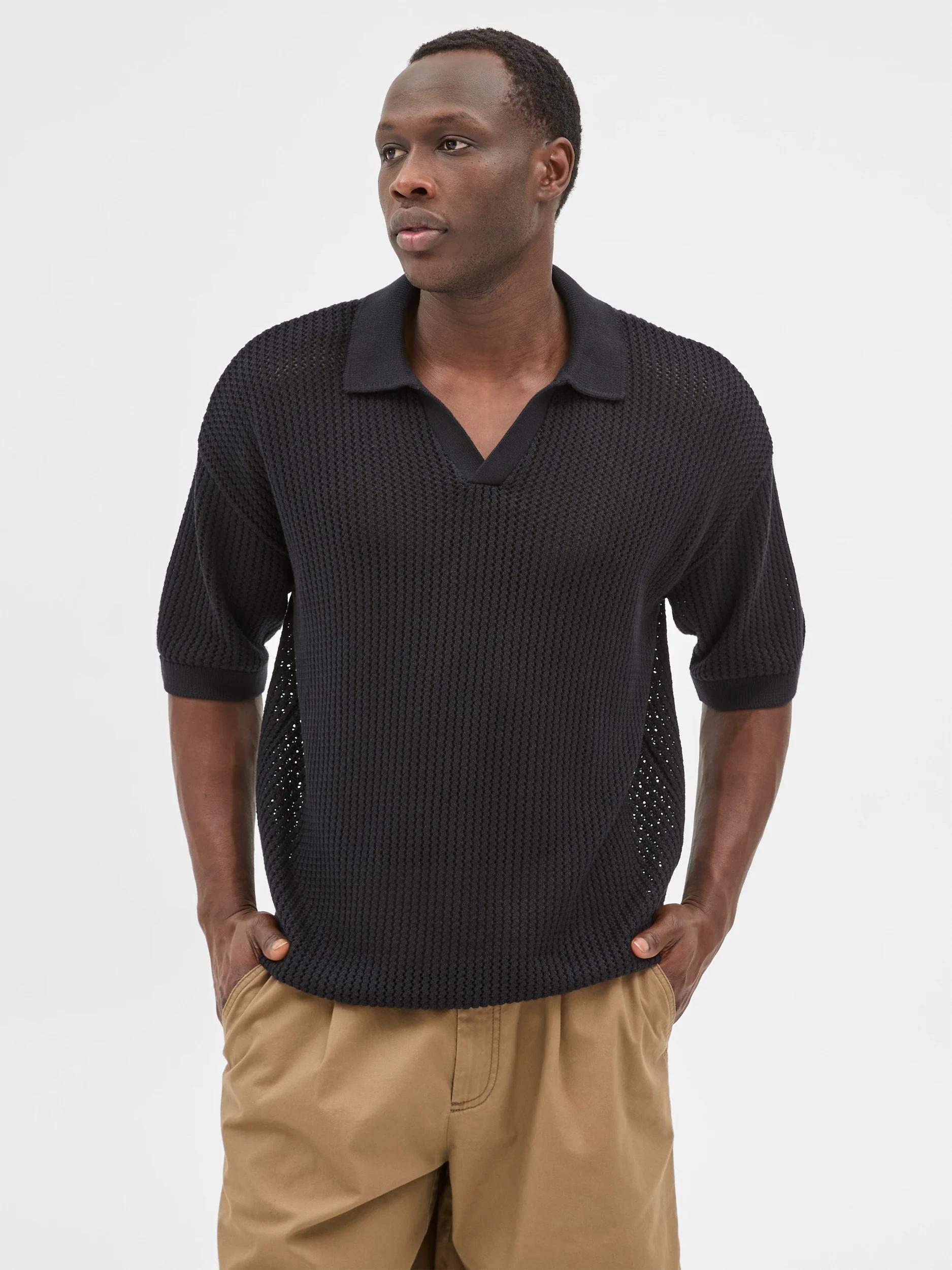 1 Australian Cotton Knit Polo Top - Commons BLACK, 1 of 7