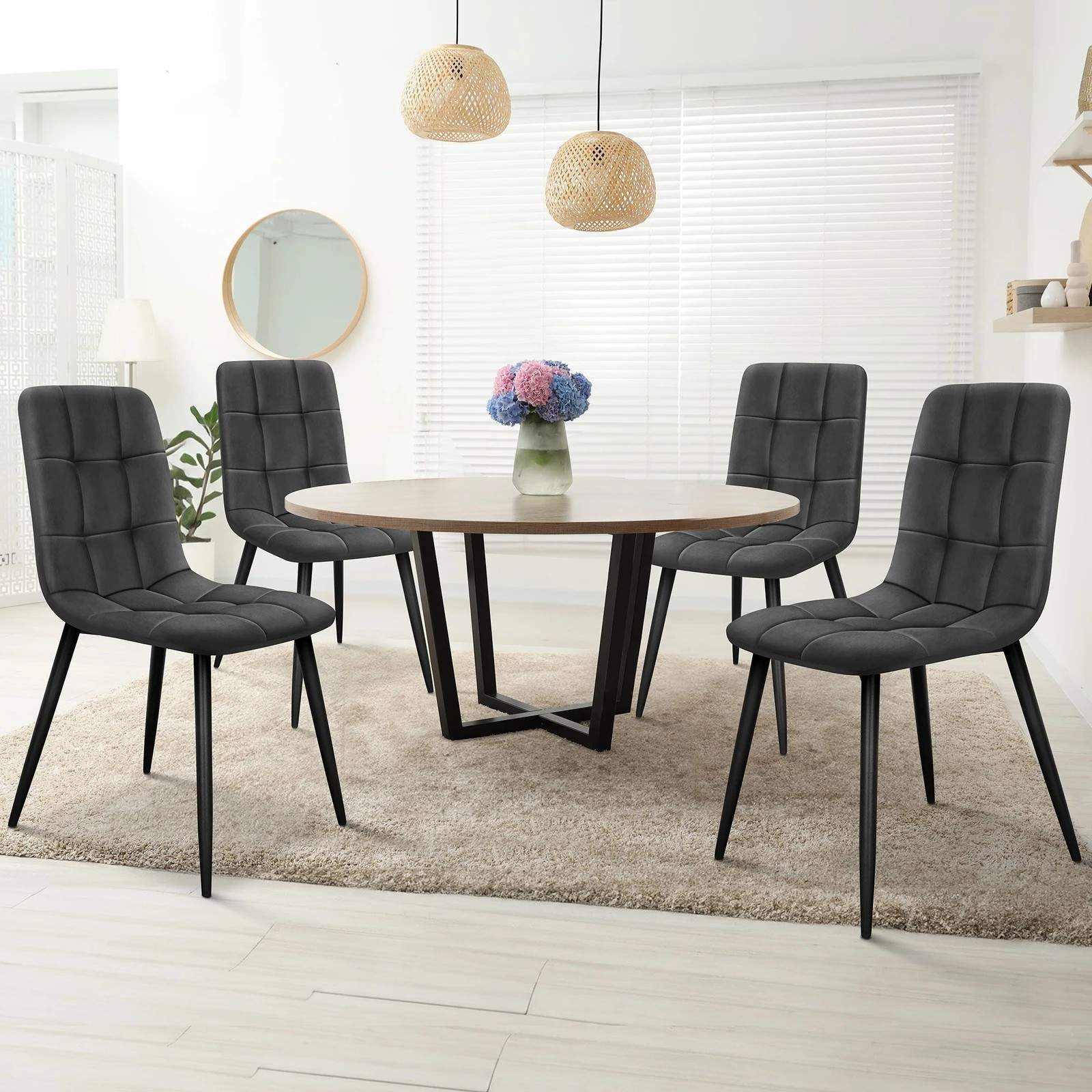 2 Alfordson 4x Dining Chair Kitchen Lounge Cafe Elegant Retro Seat Suede Dark - Grey, 2 of 10