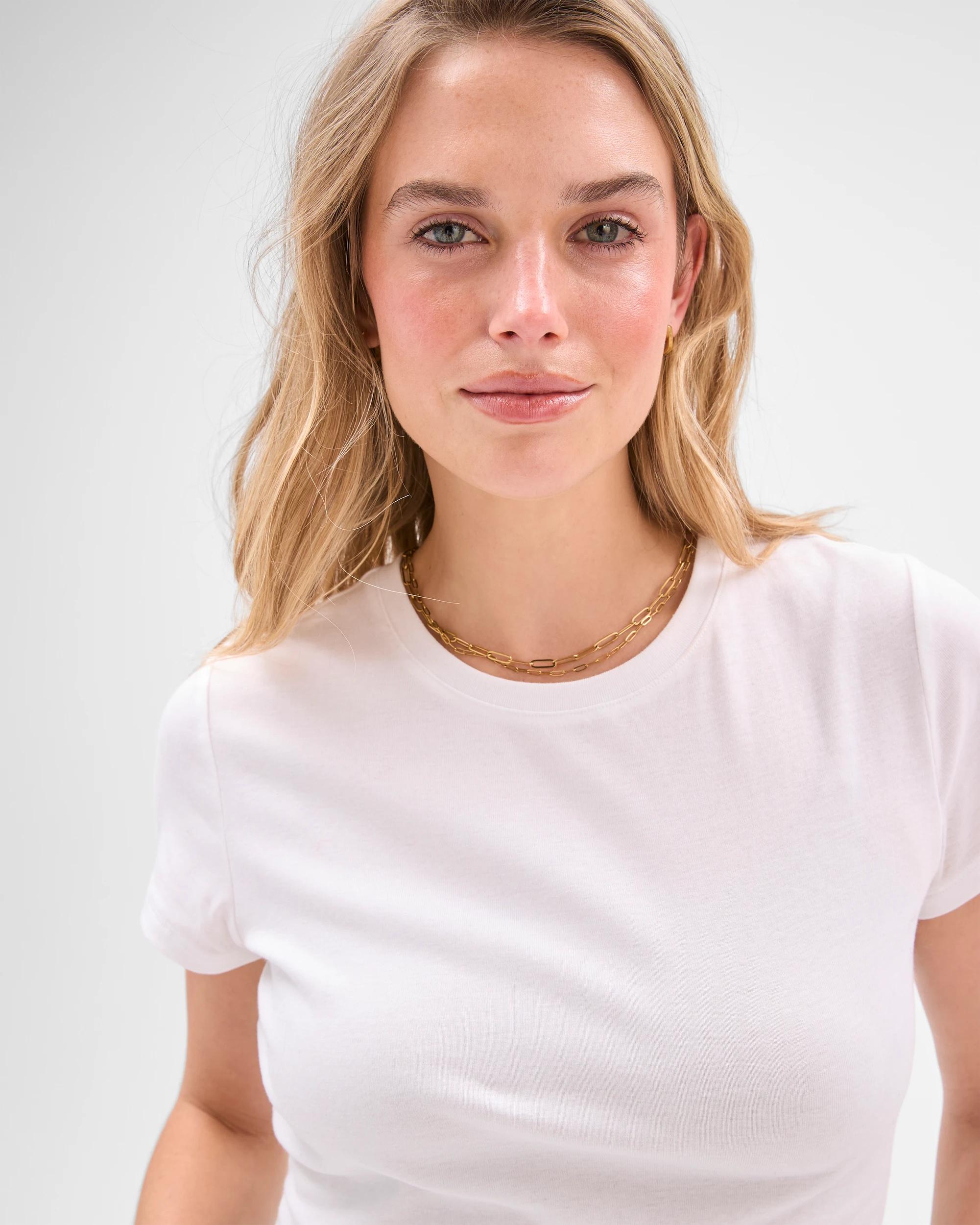 3 Lily Loves Australian Cotton Blend Semi Sheer Fitted T-Shirt WHITE, 3 of 5