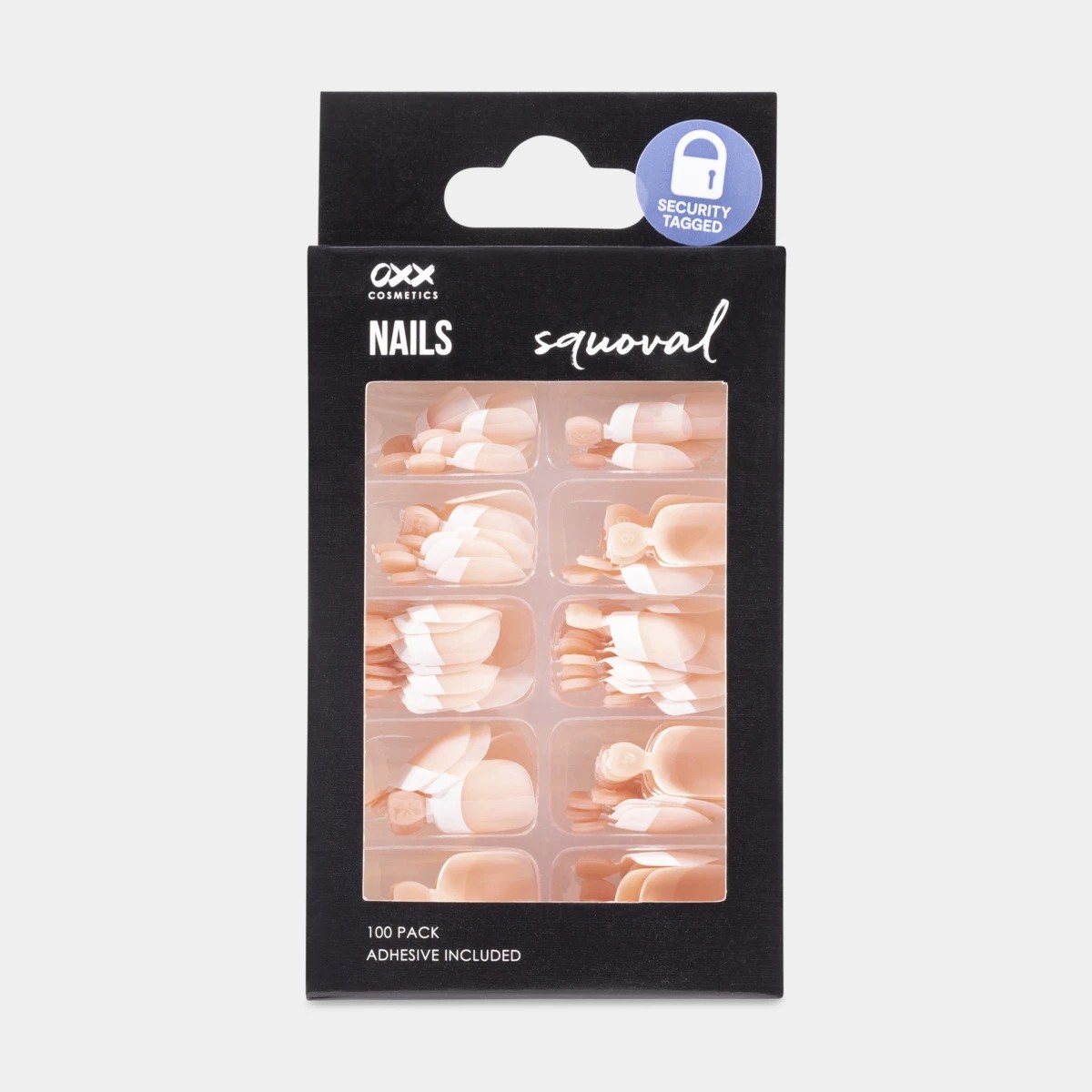 1 OXX Cosmetics 100 Pack False Nails with Adhesive - Squoval Shape, French Tip, 1 of 5