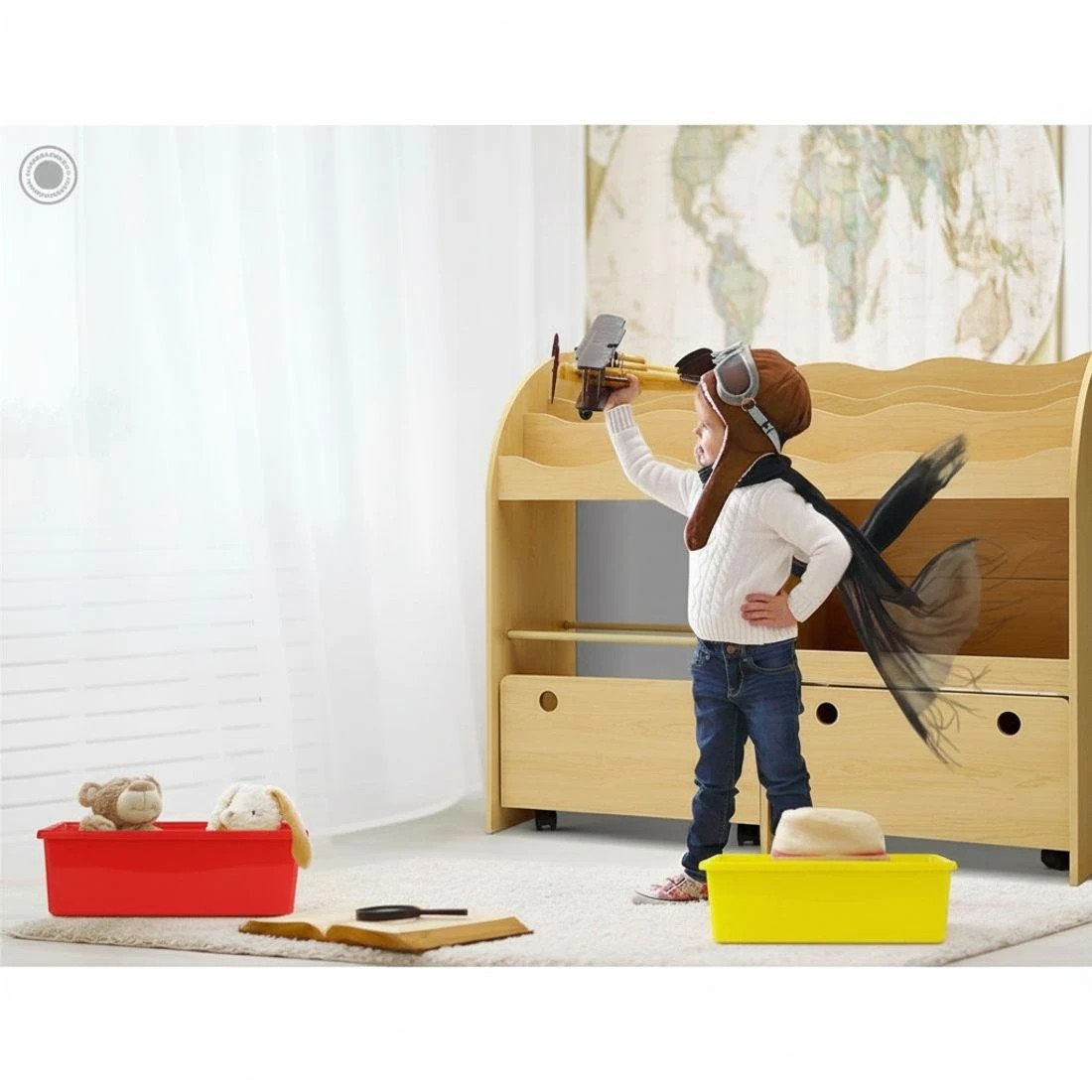 6 Keezi 3 Tiers Kids Bookshelf Storage Children Bookcase Toy Box Organiser Display - Brown, 6 of 8