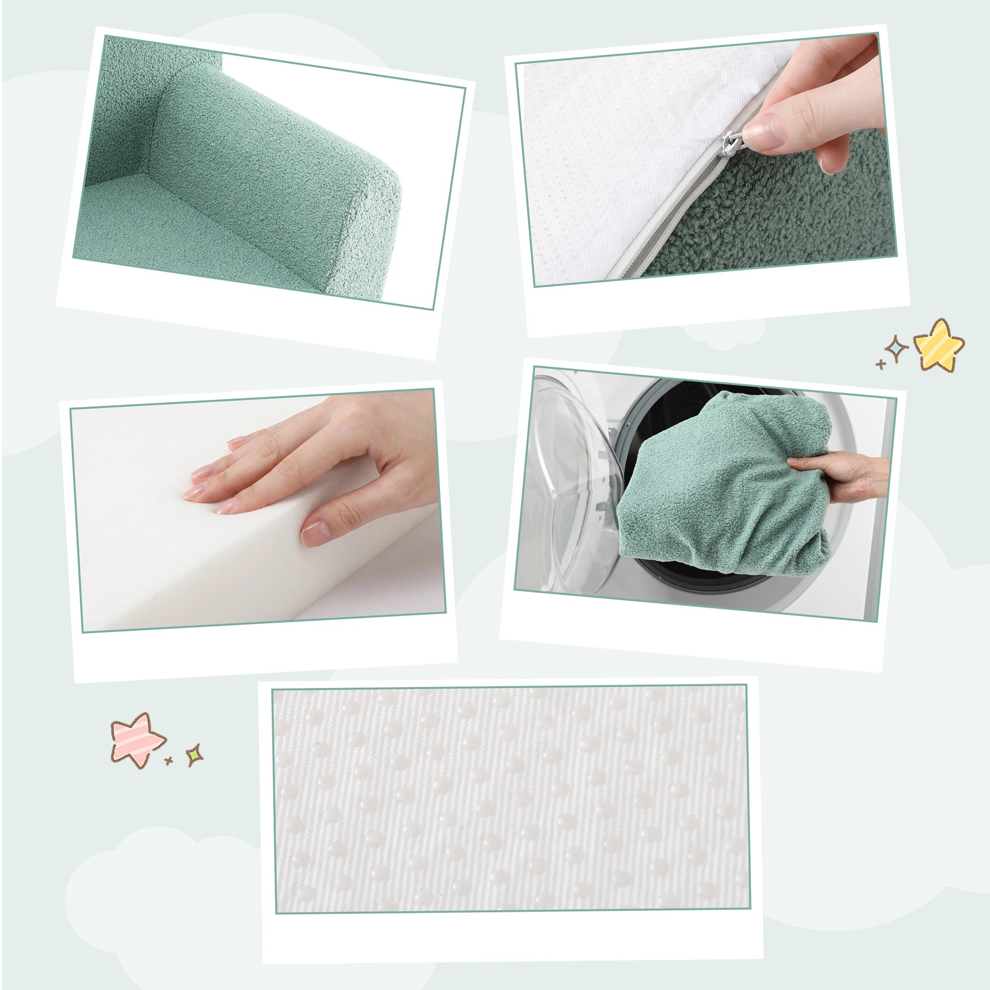 9 Artiss Kids Sofa Toddler Foam Couch with Carry Handle Mint - Green, 9 of 9