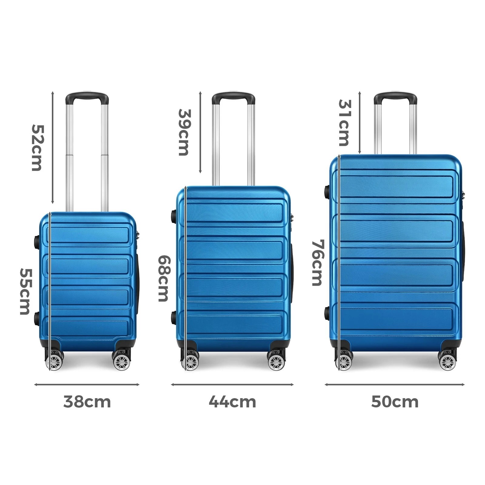 3 Alfordson Luggage 3PCS Set Suitcase ABS+PC Trolley TSA Hard Shell Case - Blue, 3 of 10