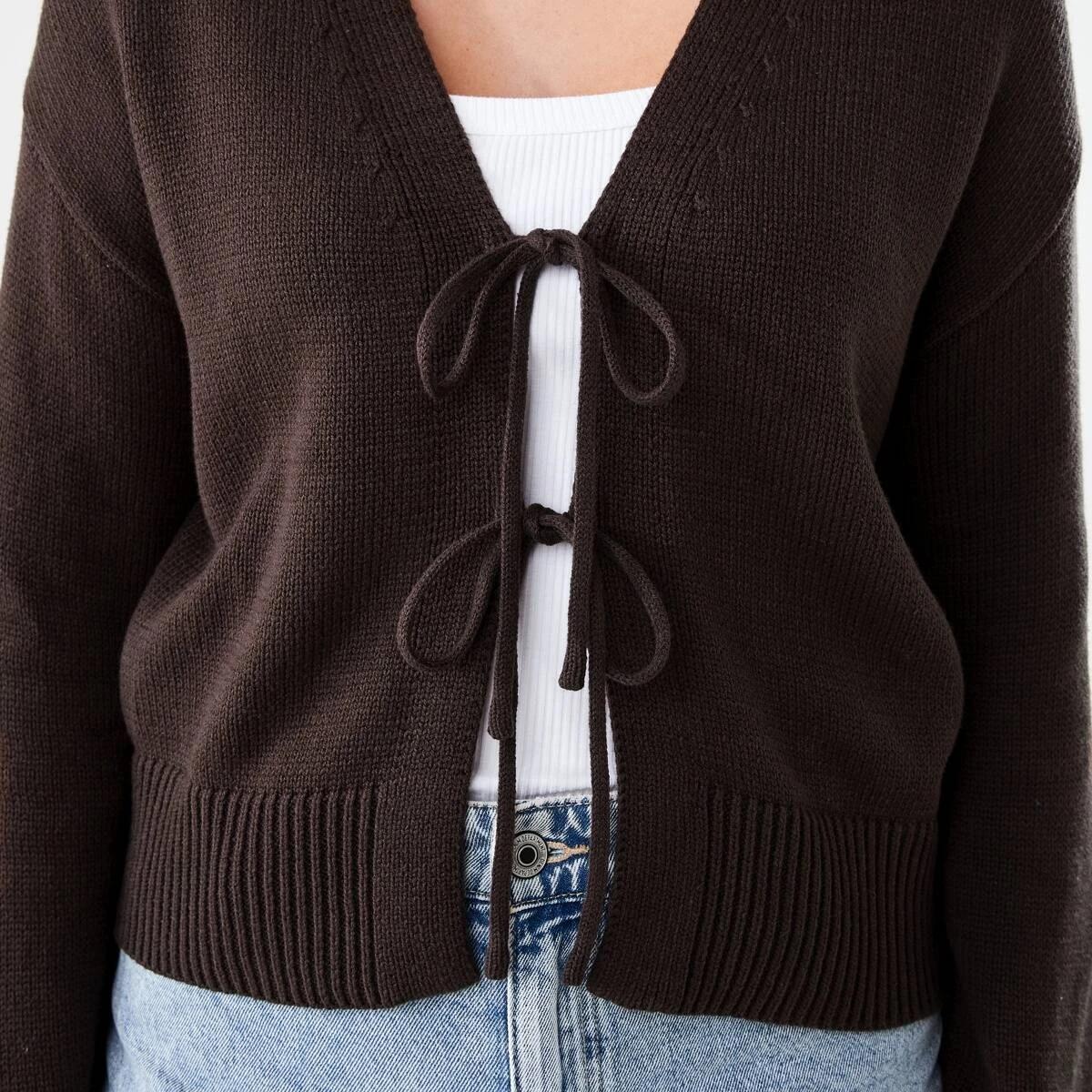 5 Tie Front Cardigan MELTED CHOCOLATE, 5 of 5