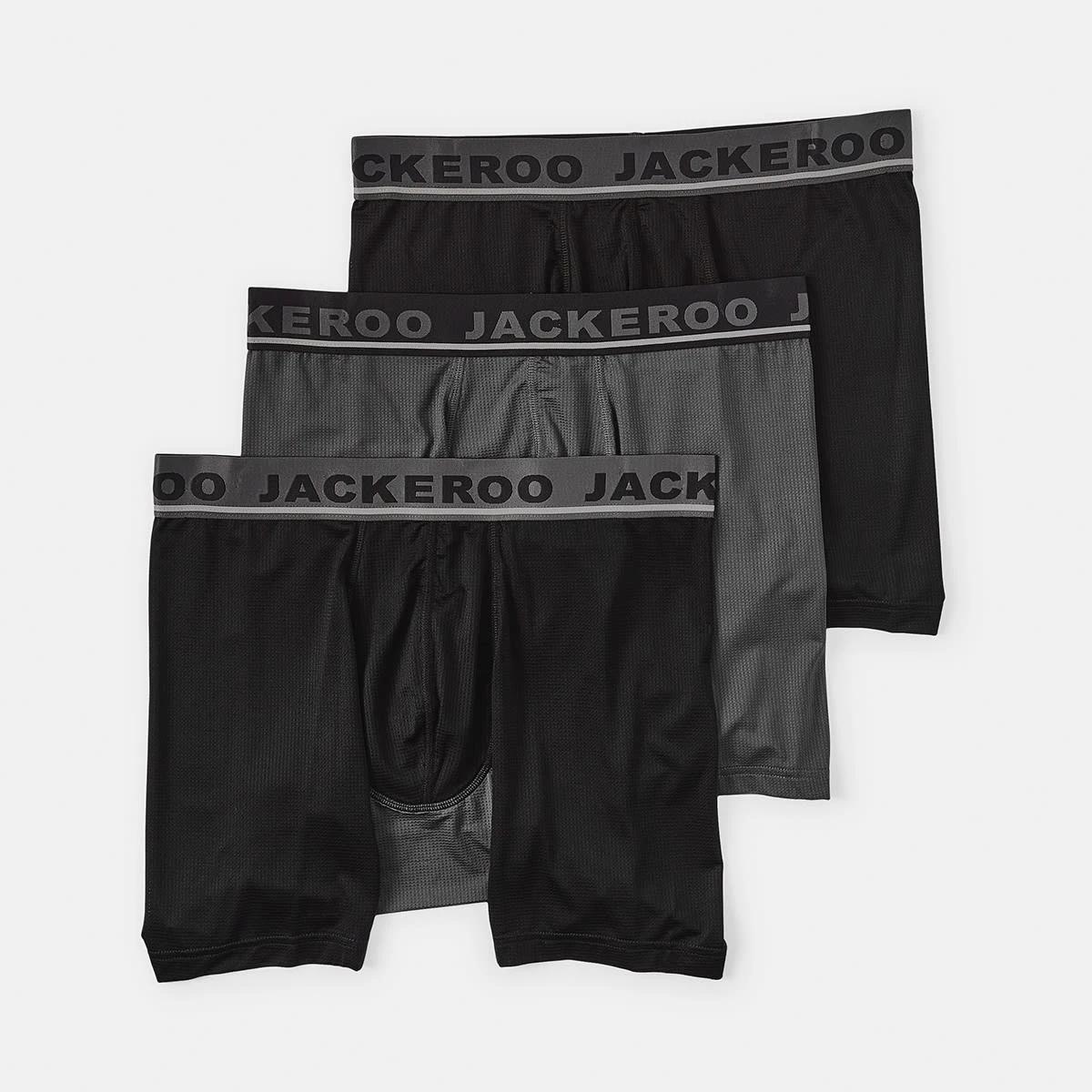 1 3 Pack Jackeroo Mid Length Mesh Trunks BLACK, 1 of 8