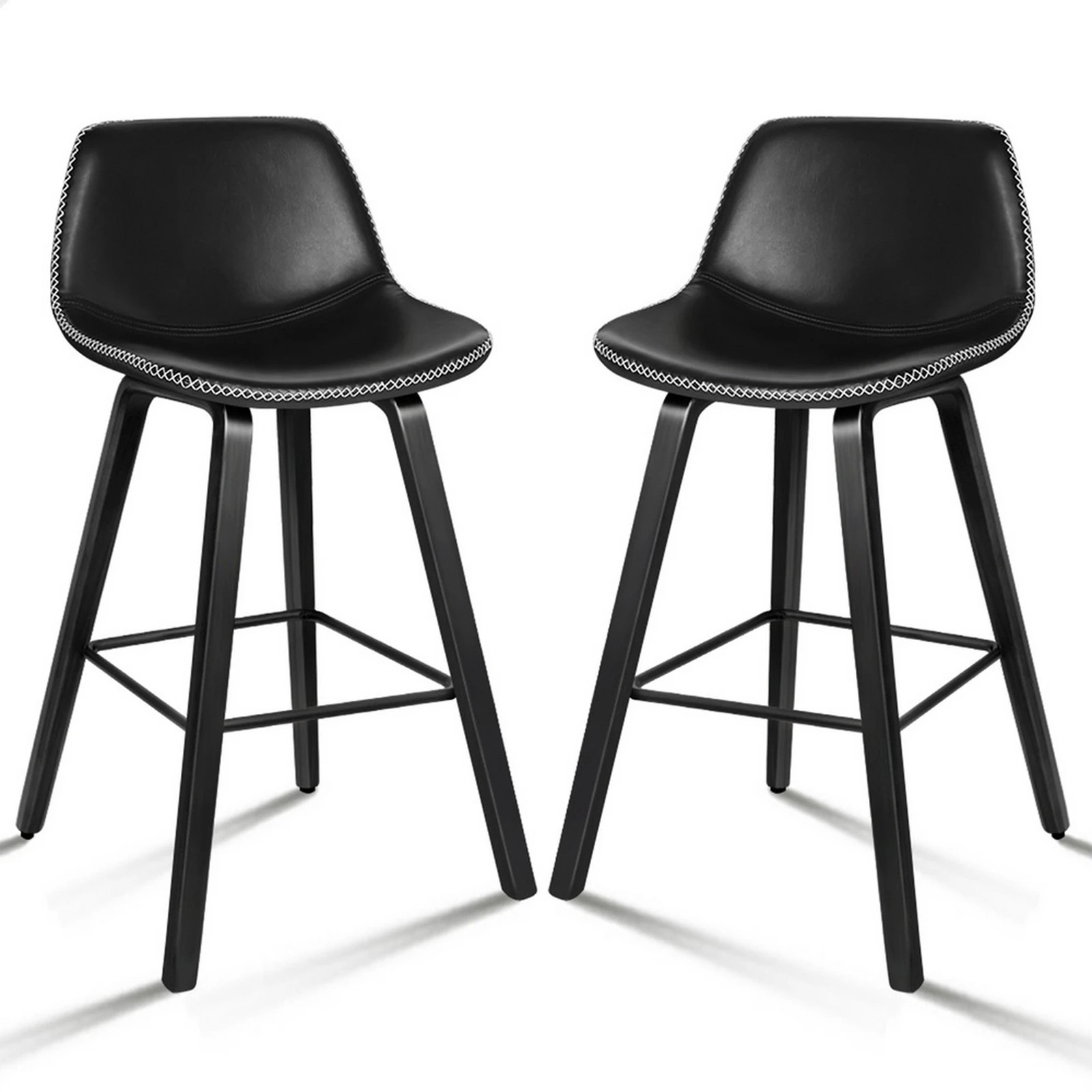 1 Alfordson 2x Wooden Bar Stools Noah Kitchen Dining Chair Vintage Retro - Black, 1 of 10