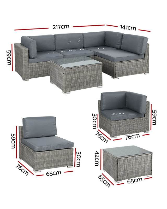 Gardeon 5-Piece Outdoor Sofa Set Wicker Couch Lounge Setting 4 Seater Durable Space Saving Modern Decor - 