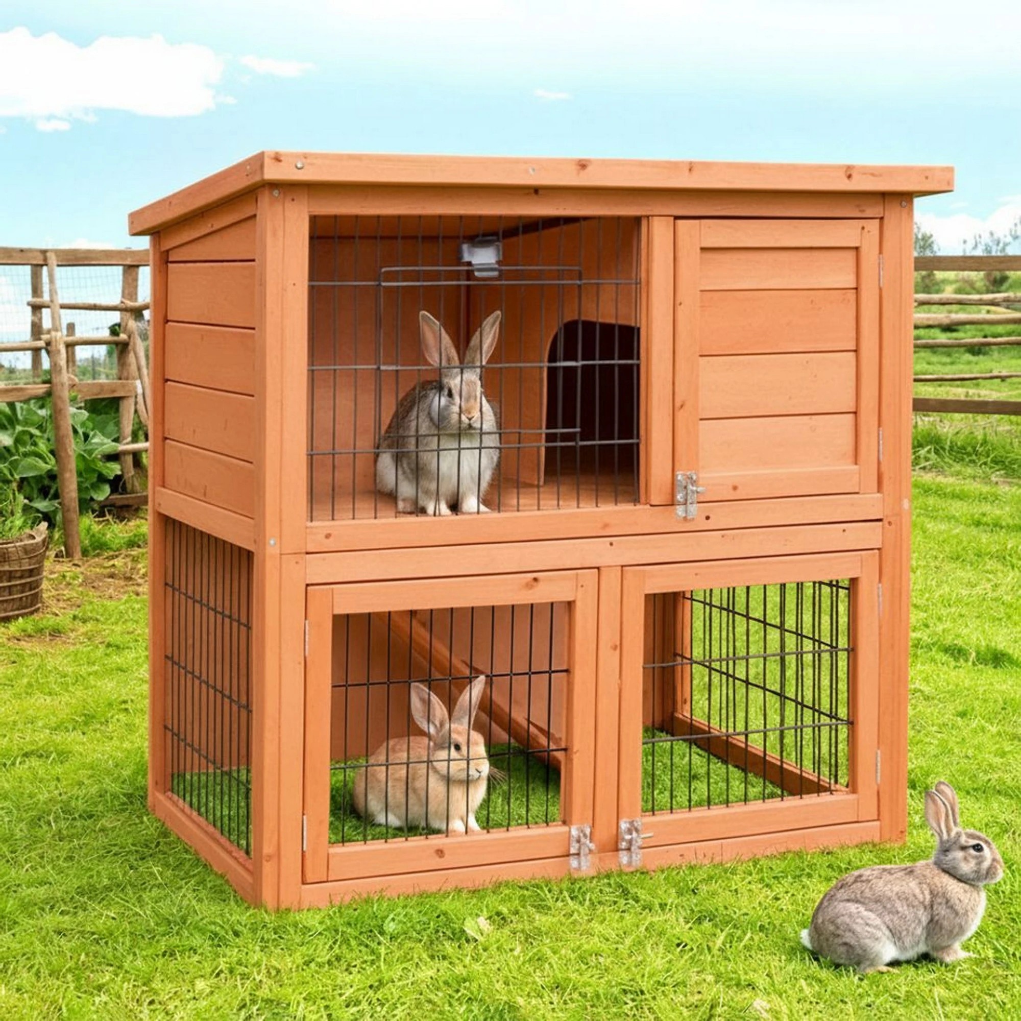 2 i.Pet Chicken Coop Rabbit Hutch Large House Run Wooden Cage Bunny Pet Outdoor - Brown, 2 of 9