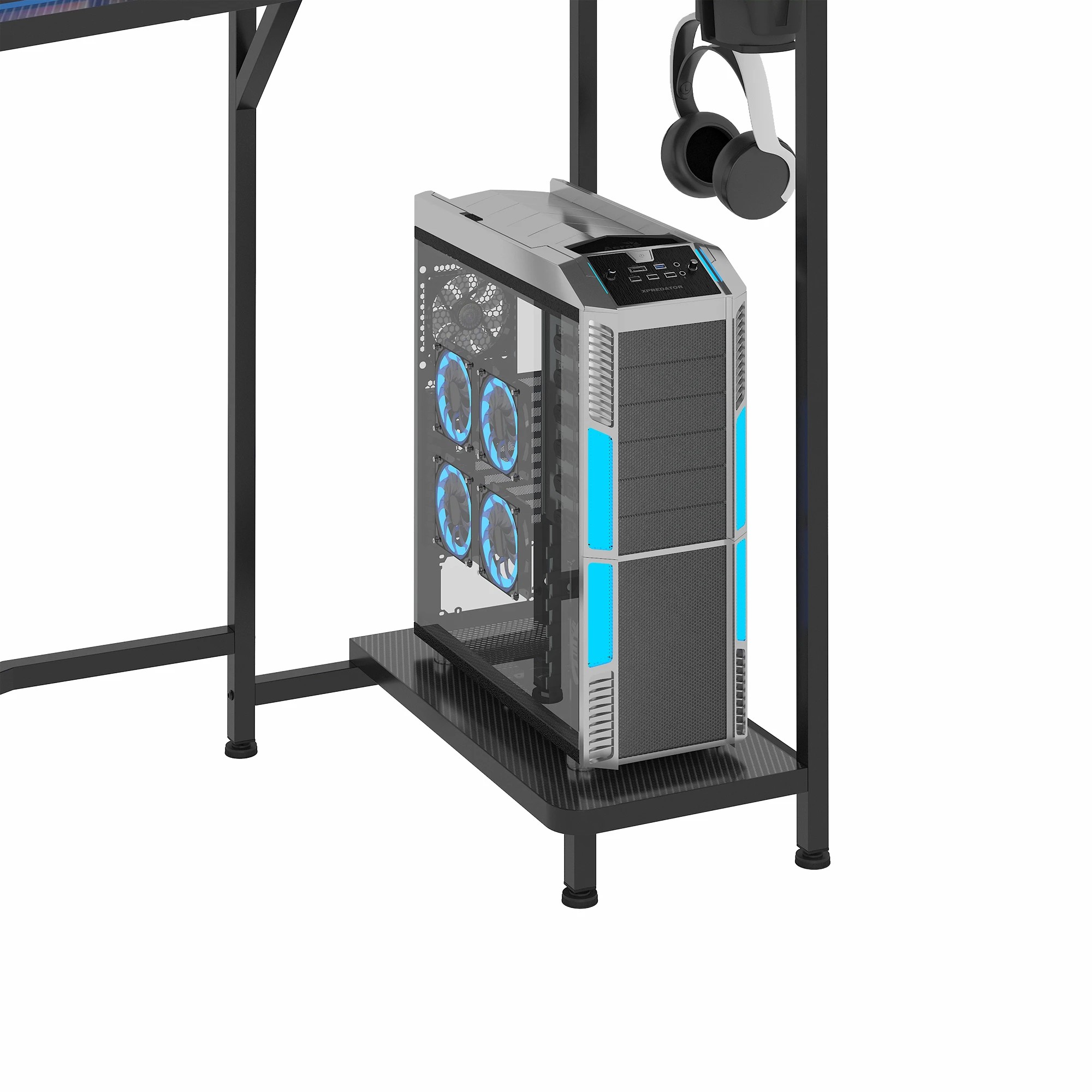 6 Advwin 185cm LED Gaming Desk w/ Power Outlets   Carbon Fiber Computer Desk with PC Stand Shelf & Drawers - Black, 6 of 7
