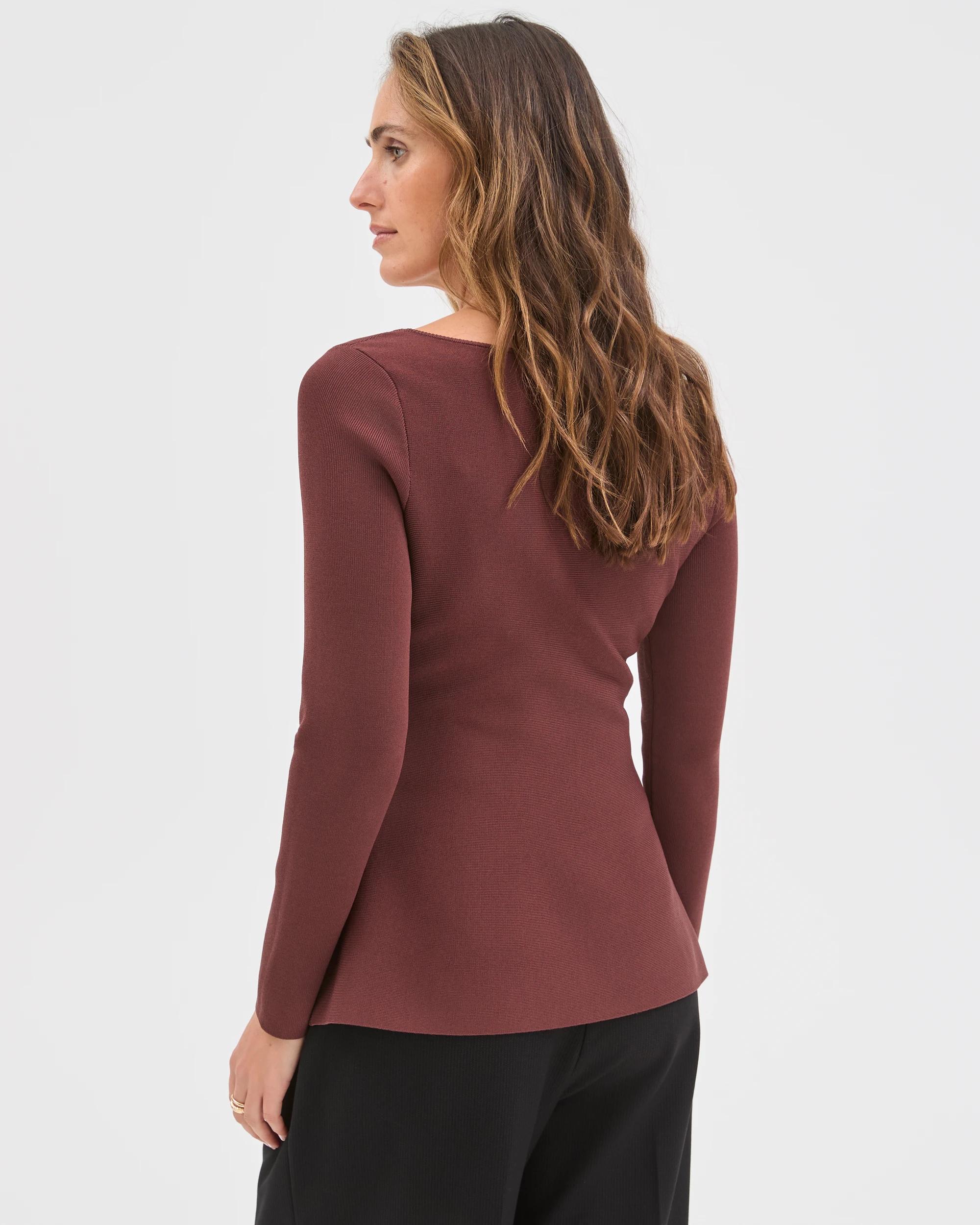 7 Preview Long Sleeve Peplum Crepe Knit Top DARK CHOCOLATE, 7 of 7