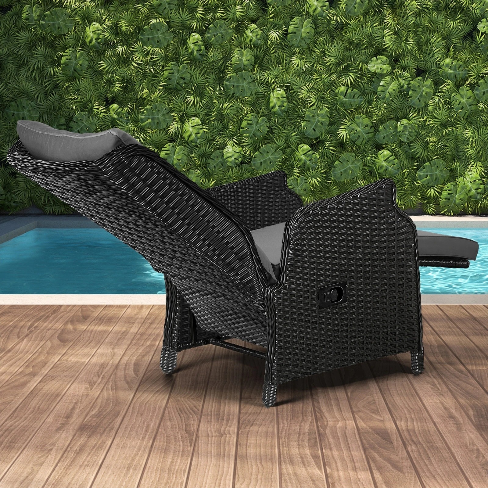 6 Livsip Sun Lounge Outdoor Recliner Chair &table Outdoor Furniture Patio Set Of 3
 - Black, 6 of 10