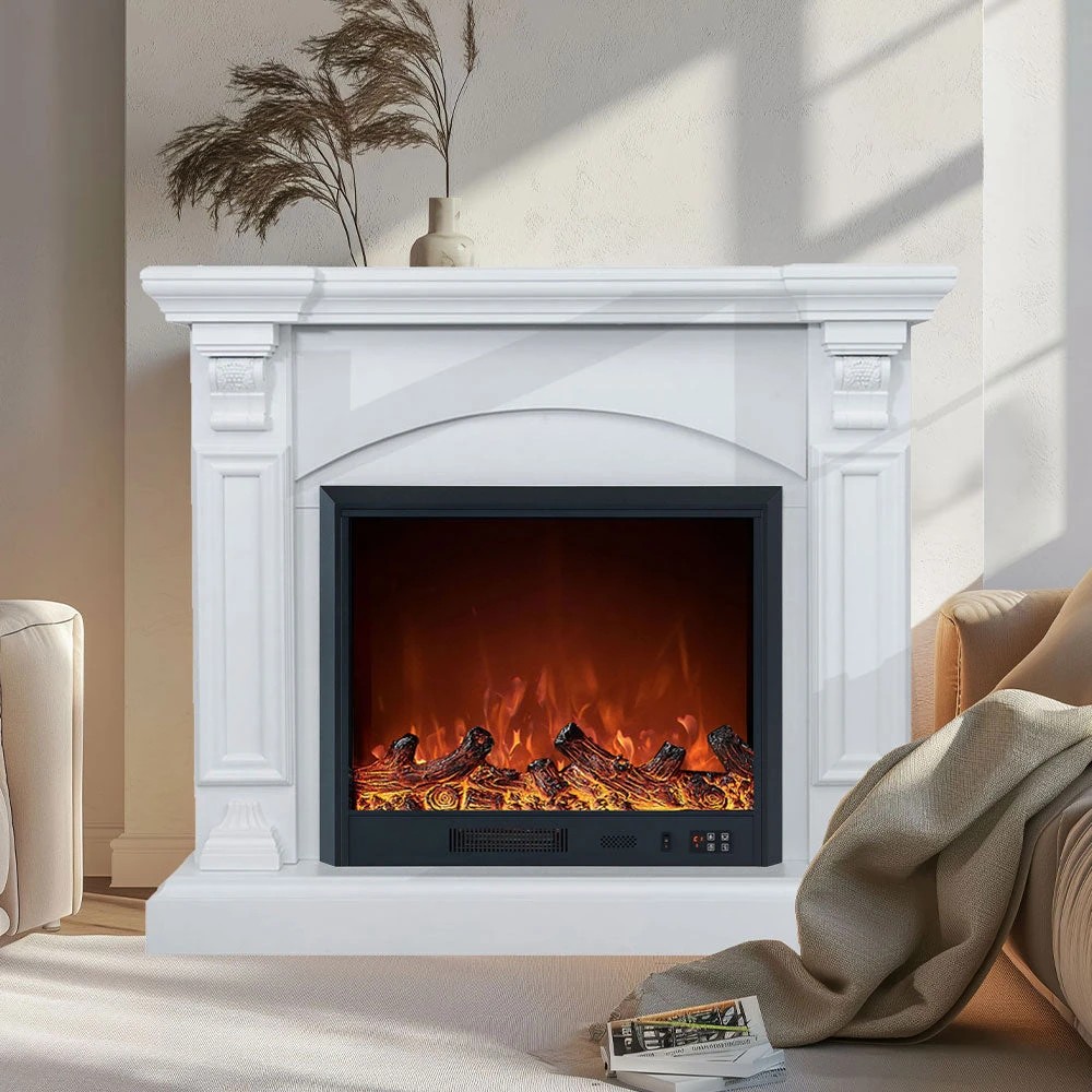 1 Moda Living Cove Electric Fireplace Heater White Mantel Suite with Orion Insert - White, 1 of 3