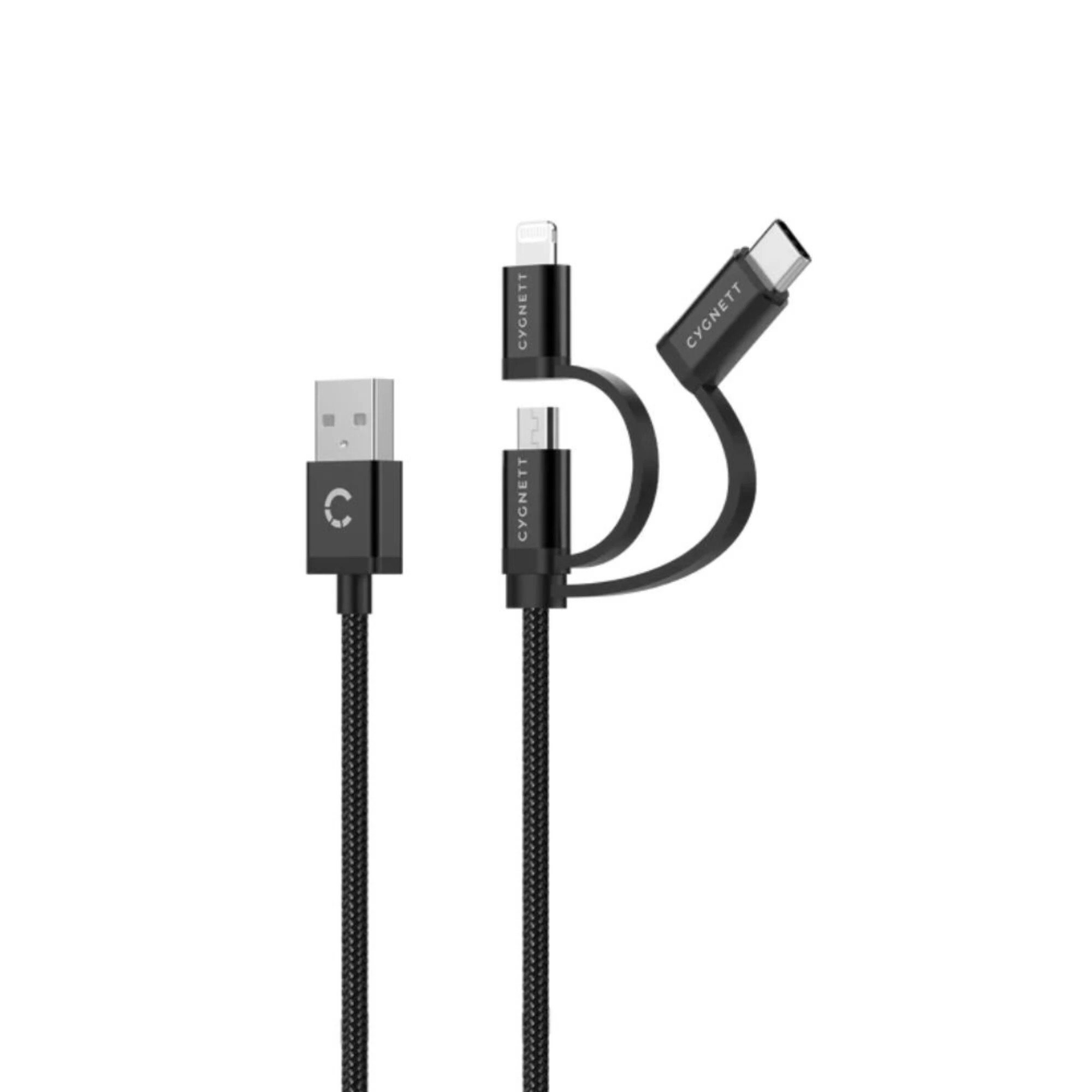 1 Cygnett - Charge and Connect 1m 3-in-1 Cable - Black, 1 of 2