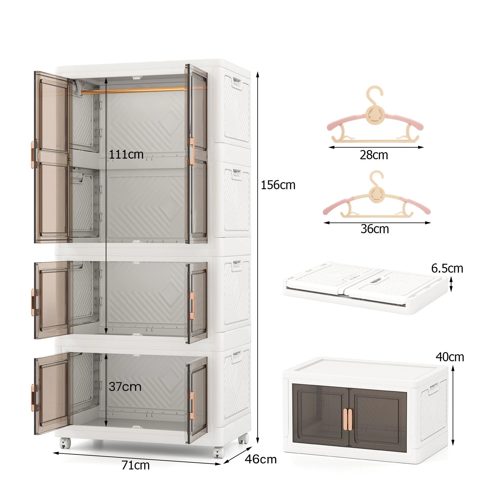 4 Costway 420L Storage Bins Plastic Wardrobe Closet w/Wheels Collapsible Storage Container - White, 4 of 5