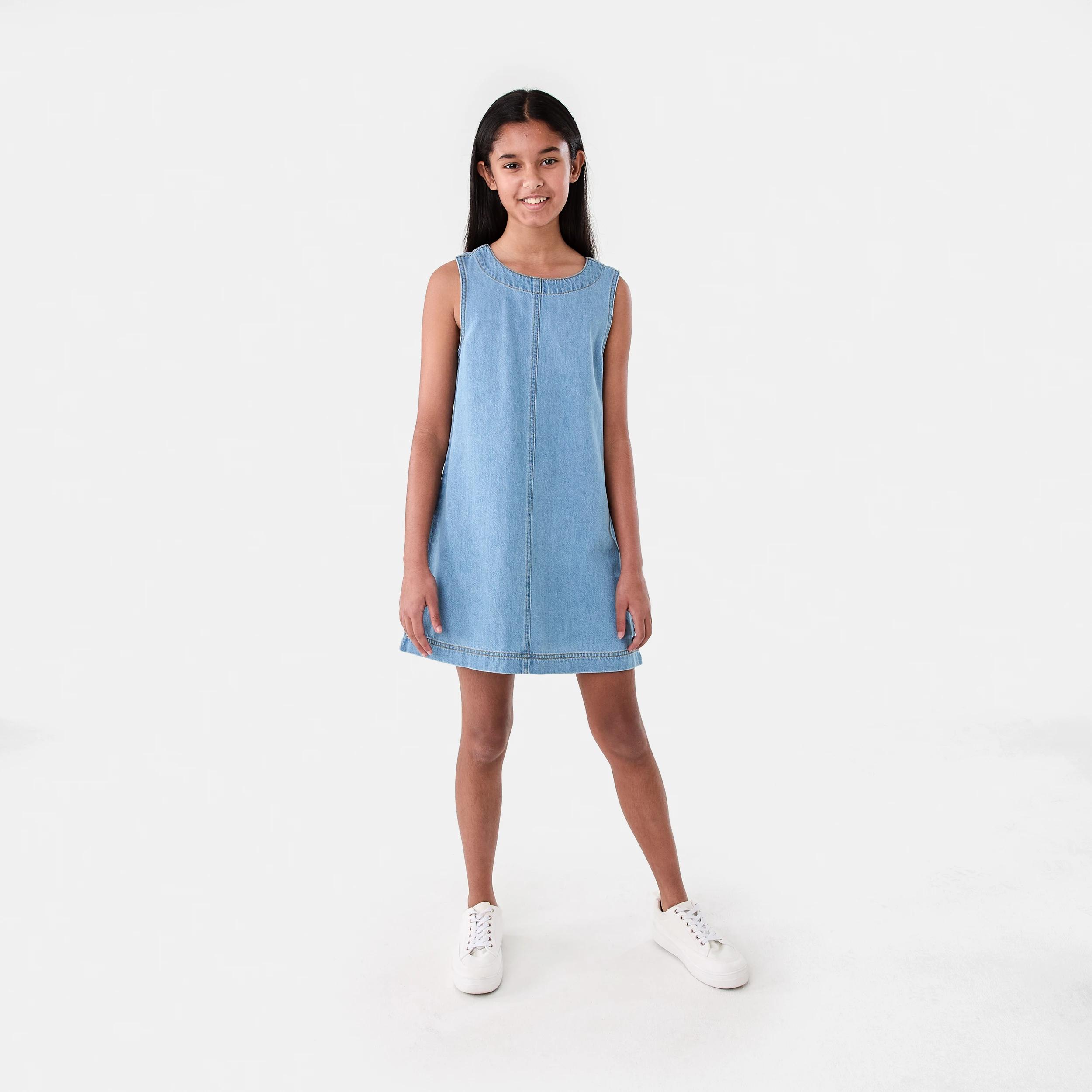 6 A-Line Denim Dress Light Wash, 6 of 7