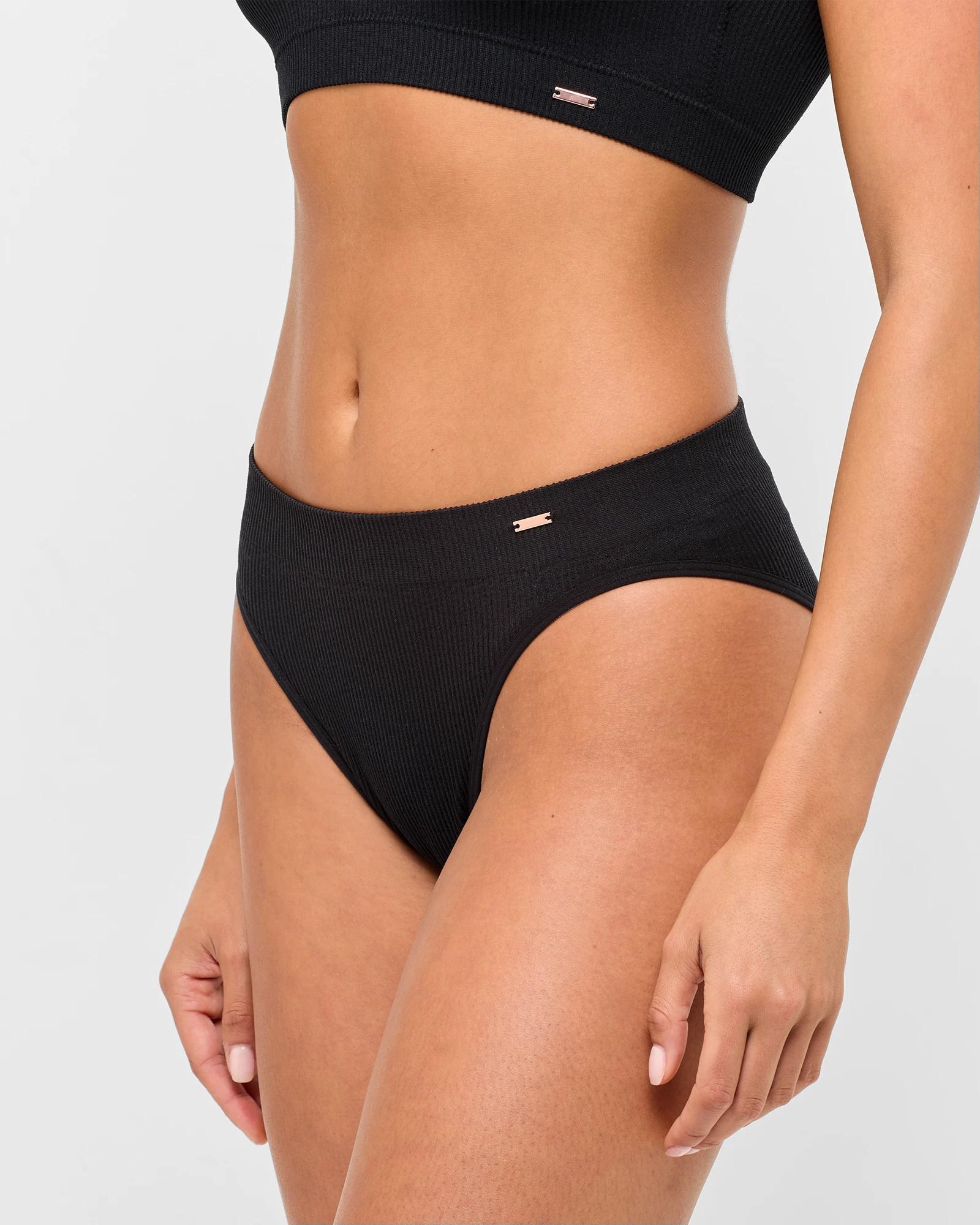 3 Ribbed Seamfree 90's High Cut Brazilian Briefs - Lily Loves BLACK, 3 of 4