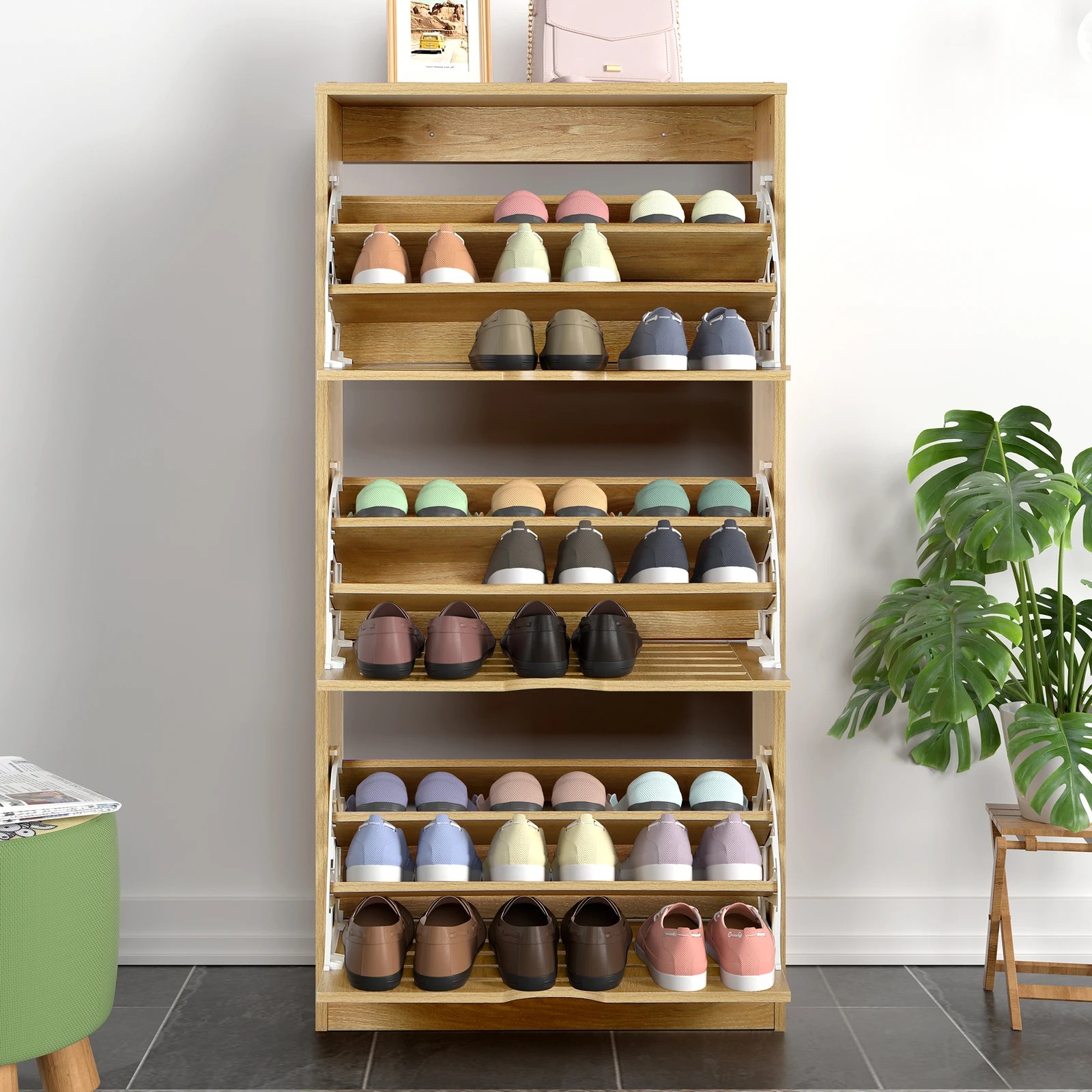 8 Alfordson Shoe Cabinet Storage Rack Flip Drawers - Oak, 8 of 10