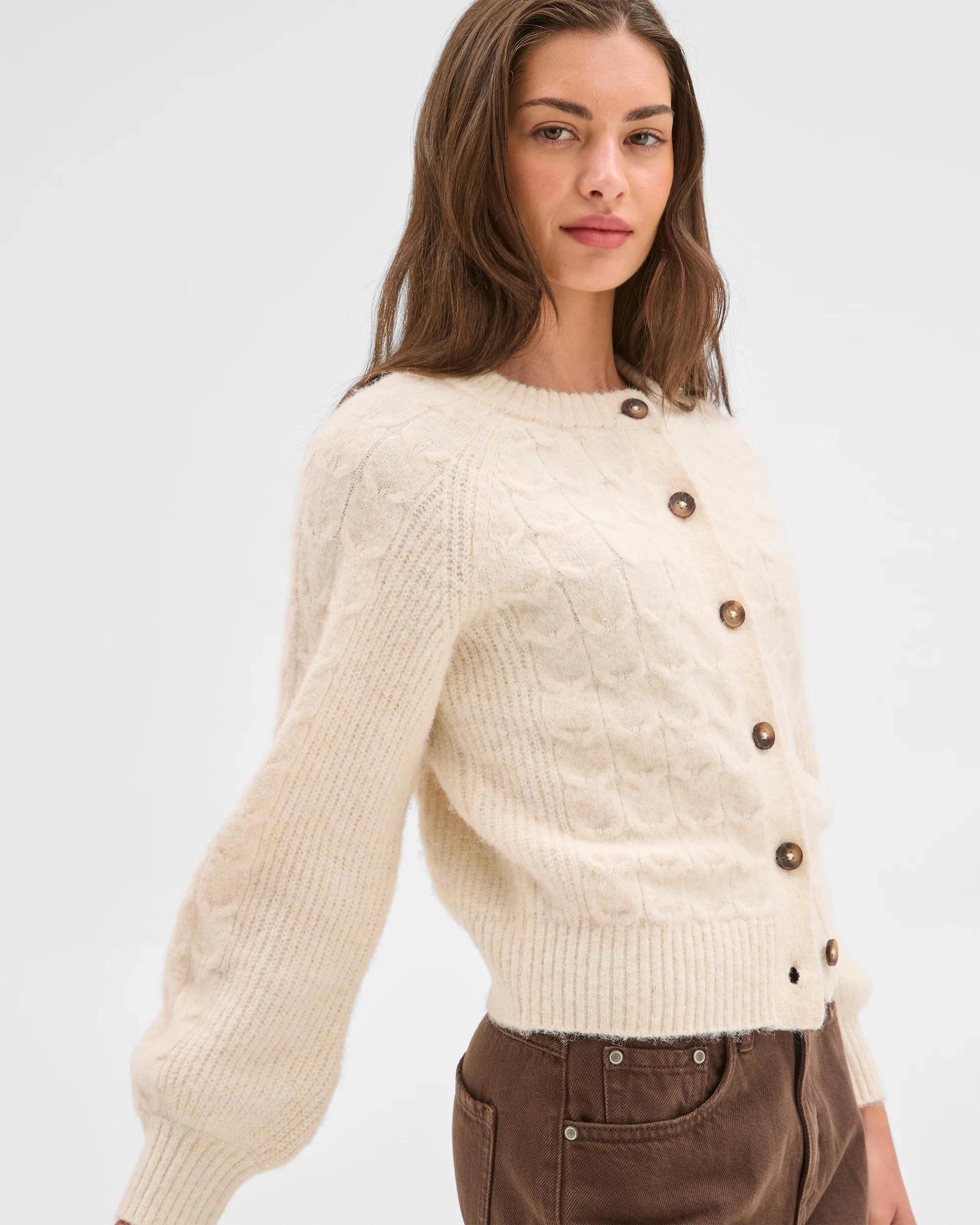 3 Target Petites Petites Showstopper Cable Knit Cardigan CREAM, 3 of 6