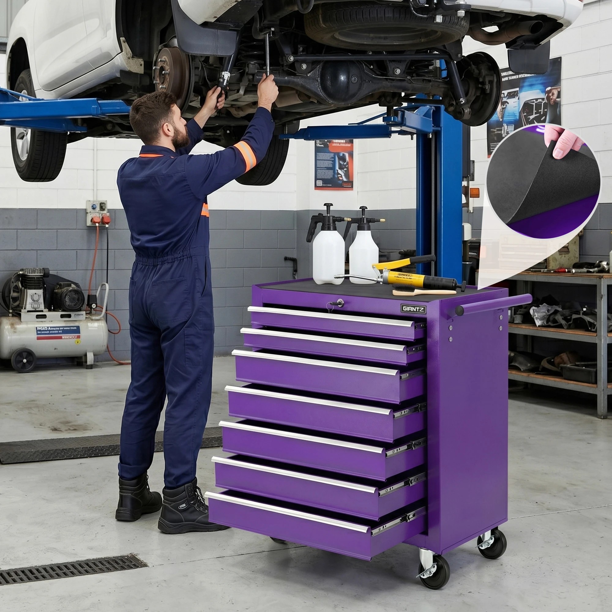 6 Giantz 7-Drawer Tool Chest Trolley Cabinet Toolbox Heavy Duty Garage Storage Organiser Purple - Purple, 6 of 8