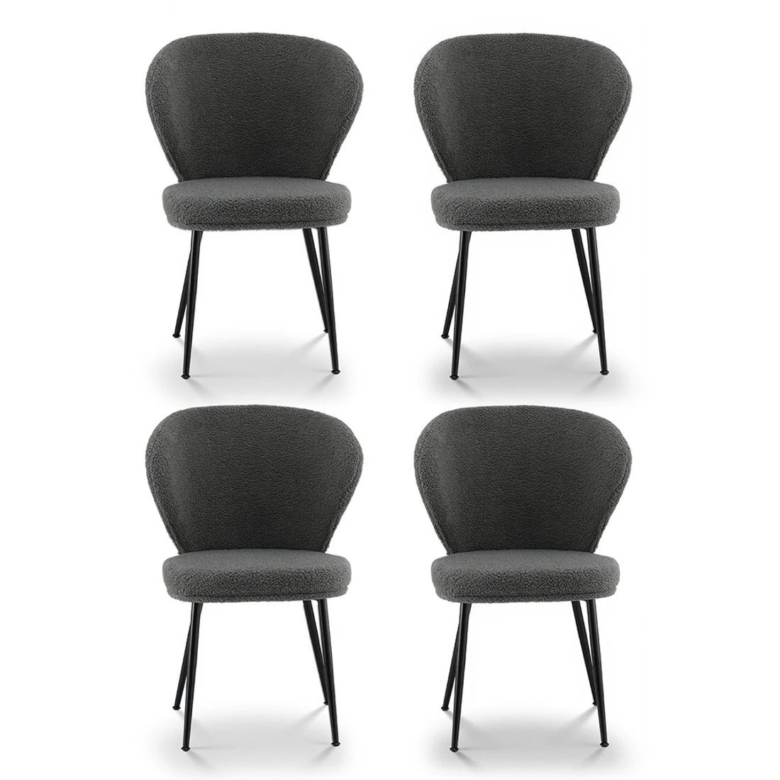 3 Artiss 4x Dining Chairs Sherpa Boucle Wing Back - Grey, 3 of 6