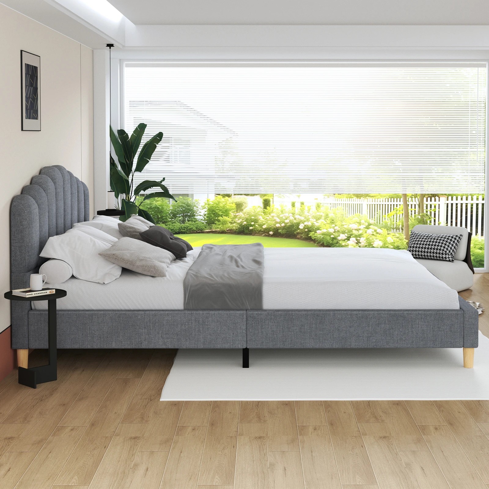 5 Alfordson Bed Frame Double Size Upholstered Platform Base Fabric Tania - Grey, 5 of 10