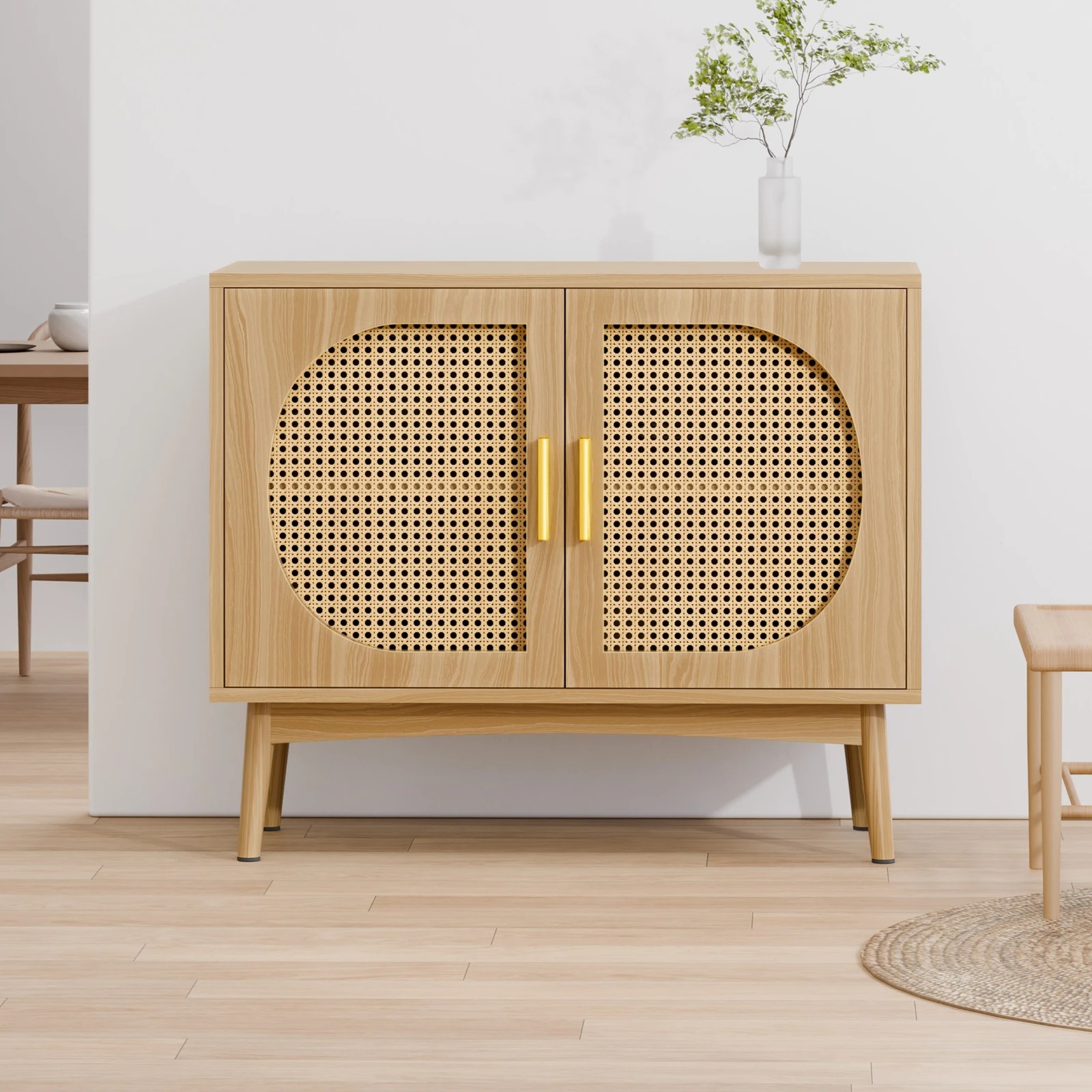 9 Alfordson Buffet Sideboard Cabinet Storage Rattan Cupboard Shelf - Oak, 9 of 9