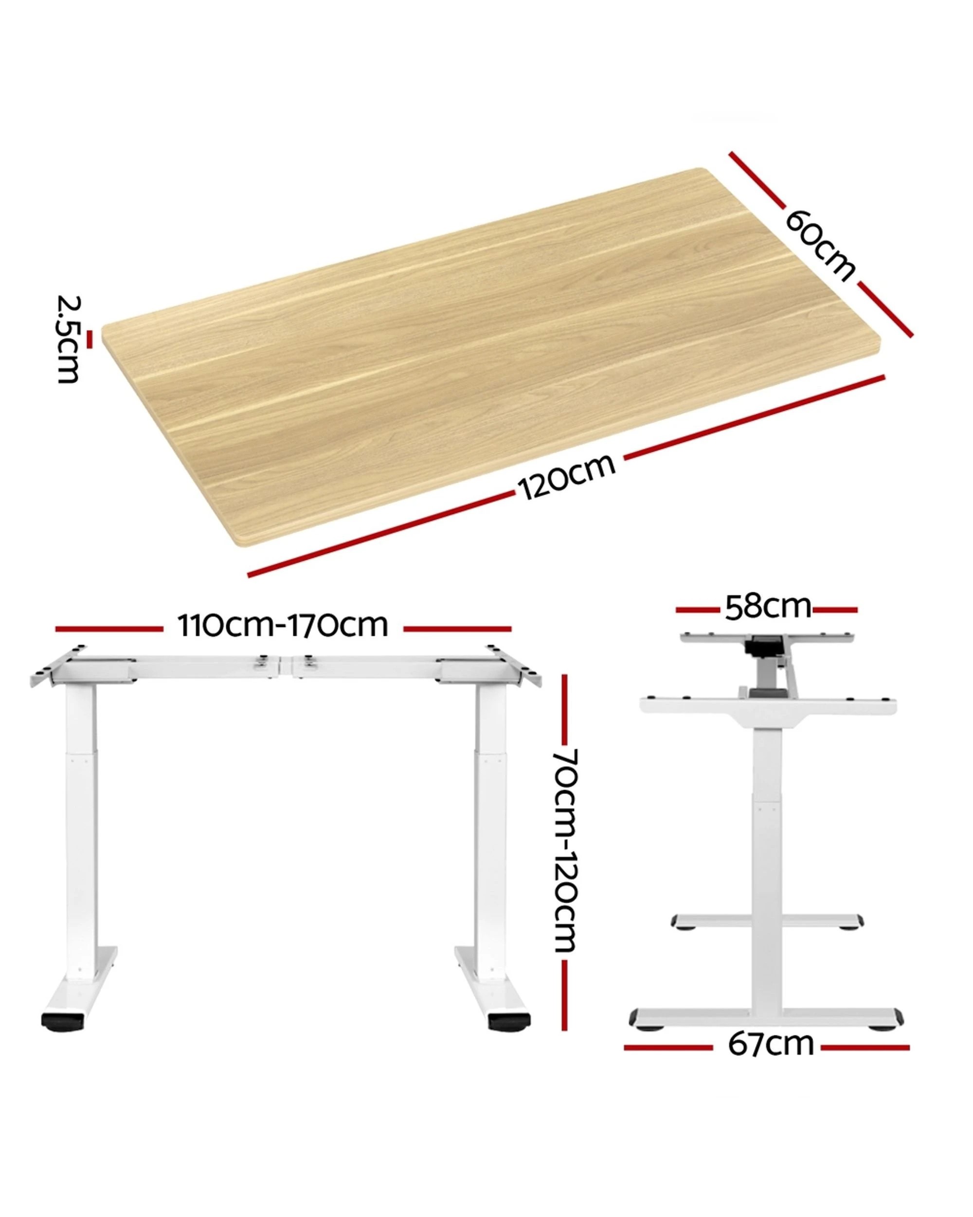 2 Artiss Standing Desk Motorised Dual Motor 120CM  Oak - Brown, 2 of 5