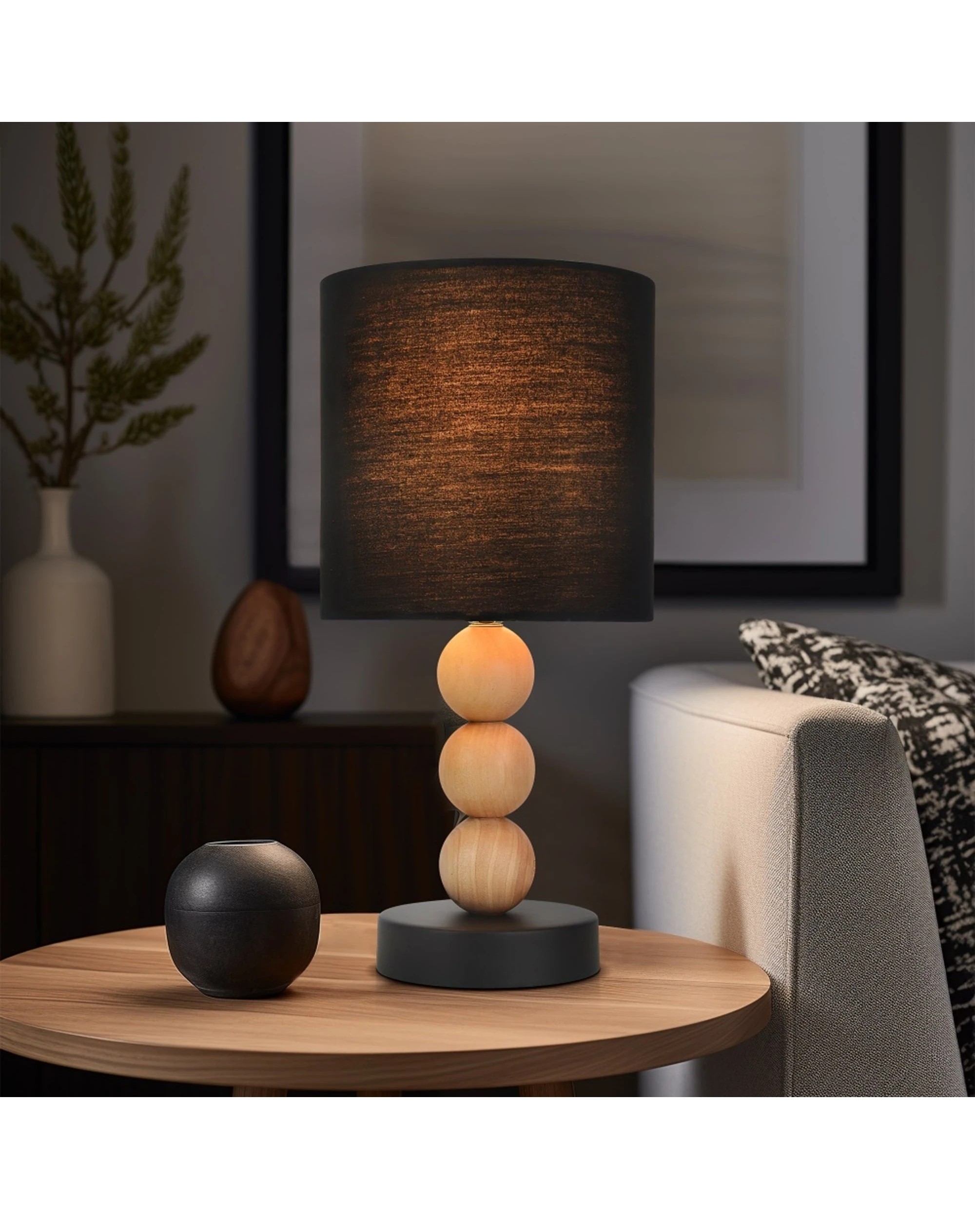 Lexi Lighting Cara Table Lamp Metal Base Rubberwood Body Fabric Shade ...