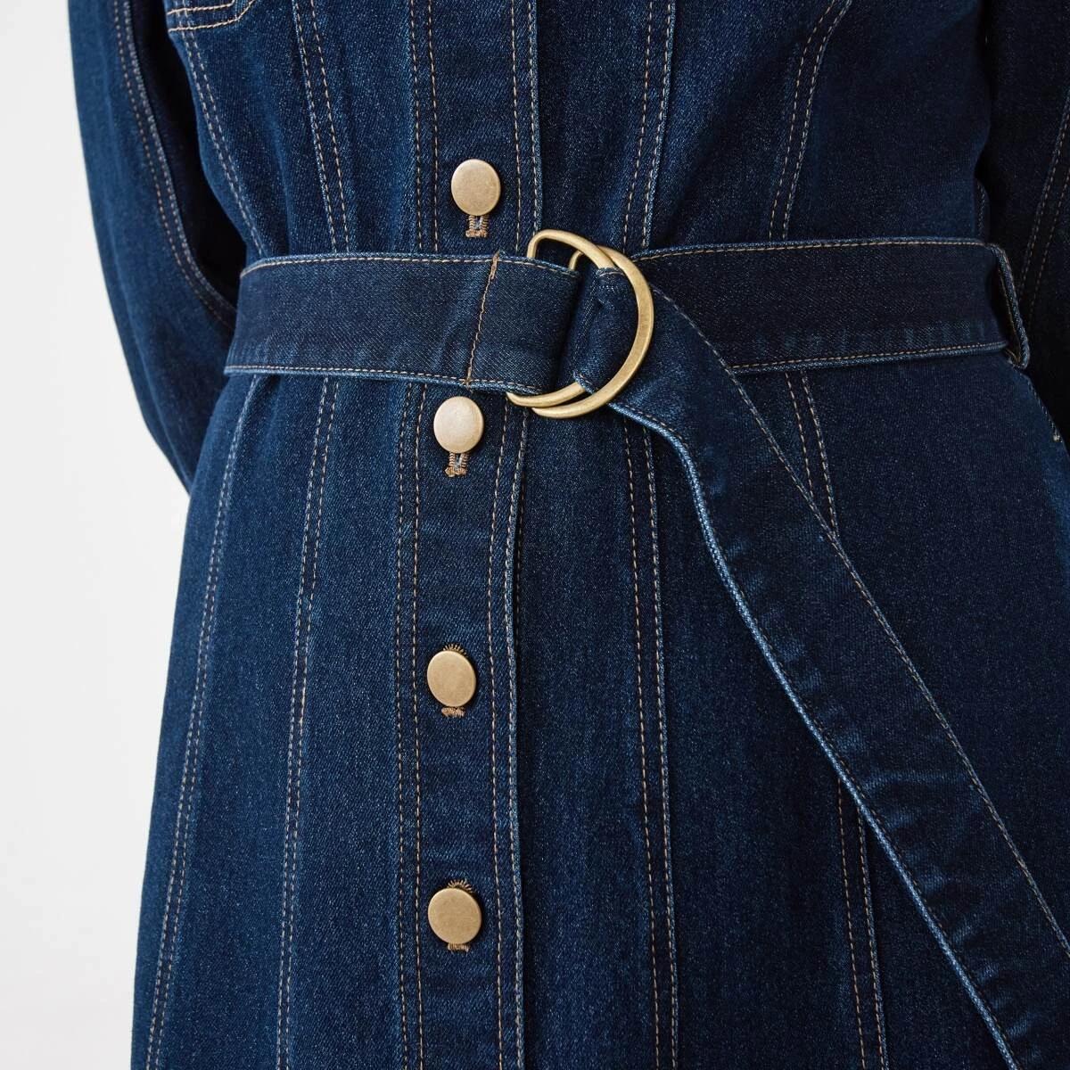 7 Long Sleeve Belted Denim Midi Dress Indigo, 7 of 10