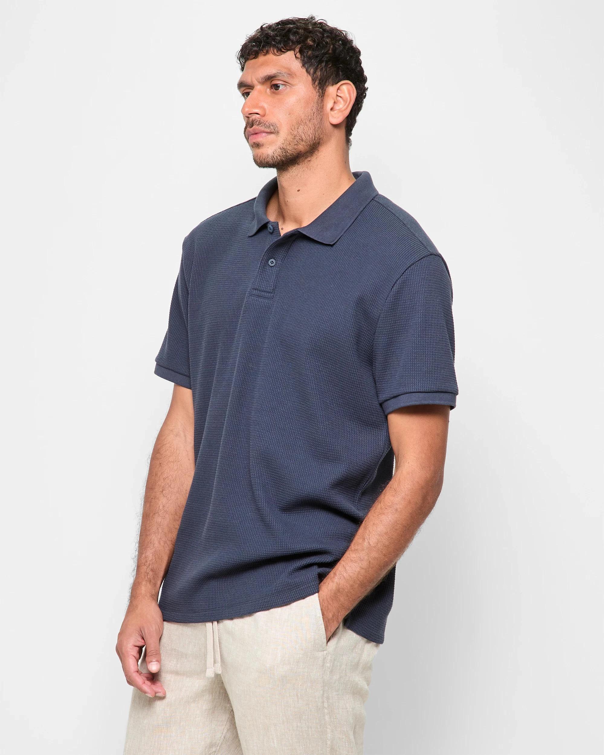 3 Target Australian Cotton Blend Waffle Polo T-Shirt DARK NAVY, 3 of 5