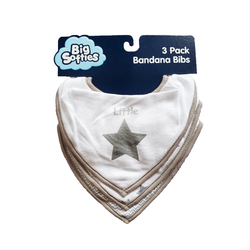 1 Big Softies 3 Pack Bandana Bibs, Grey star, 1 of 2
