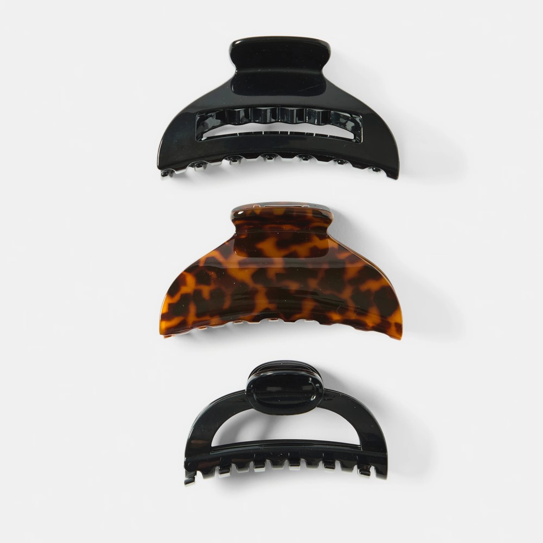 1 OXX Haircare 3 Pack Black and Brown Curved Claw Hair Clips, 1 of 3