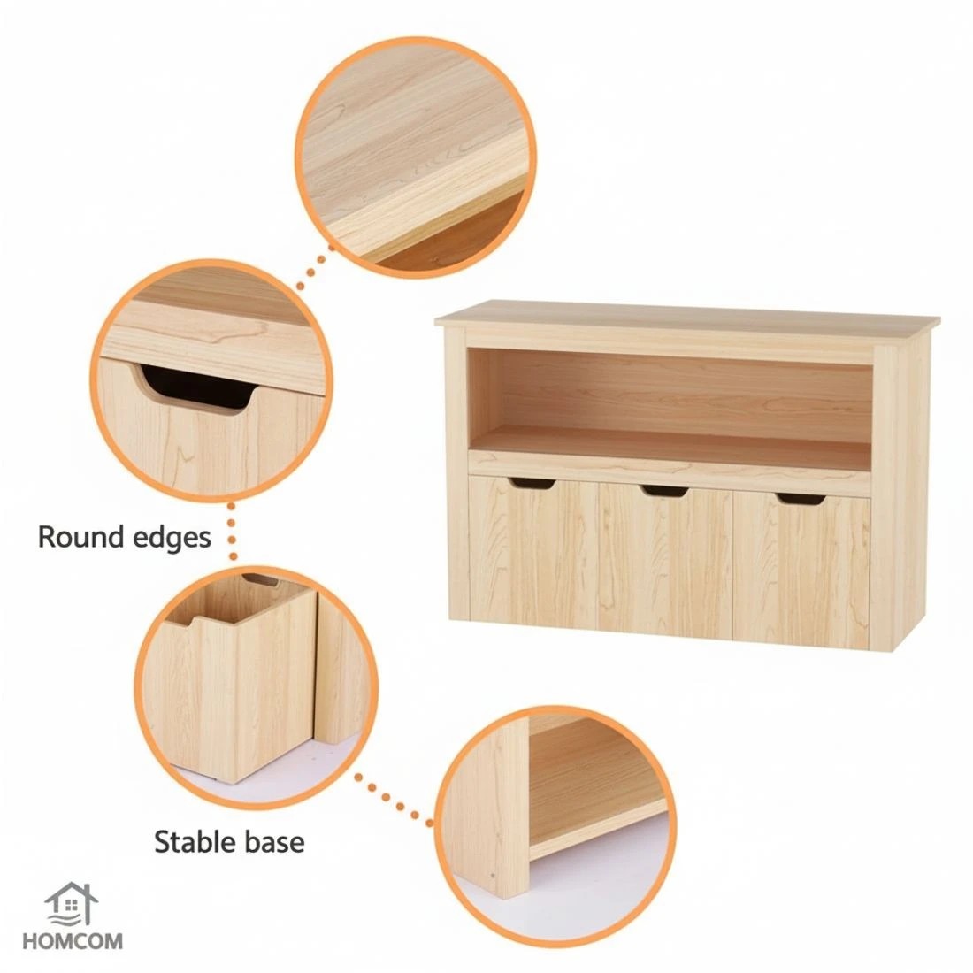 8 Keezi Kids Bookshelf 3 Drawers Storage Children Bookcase Toy Organiser Display en - Natural, 8 of 8