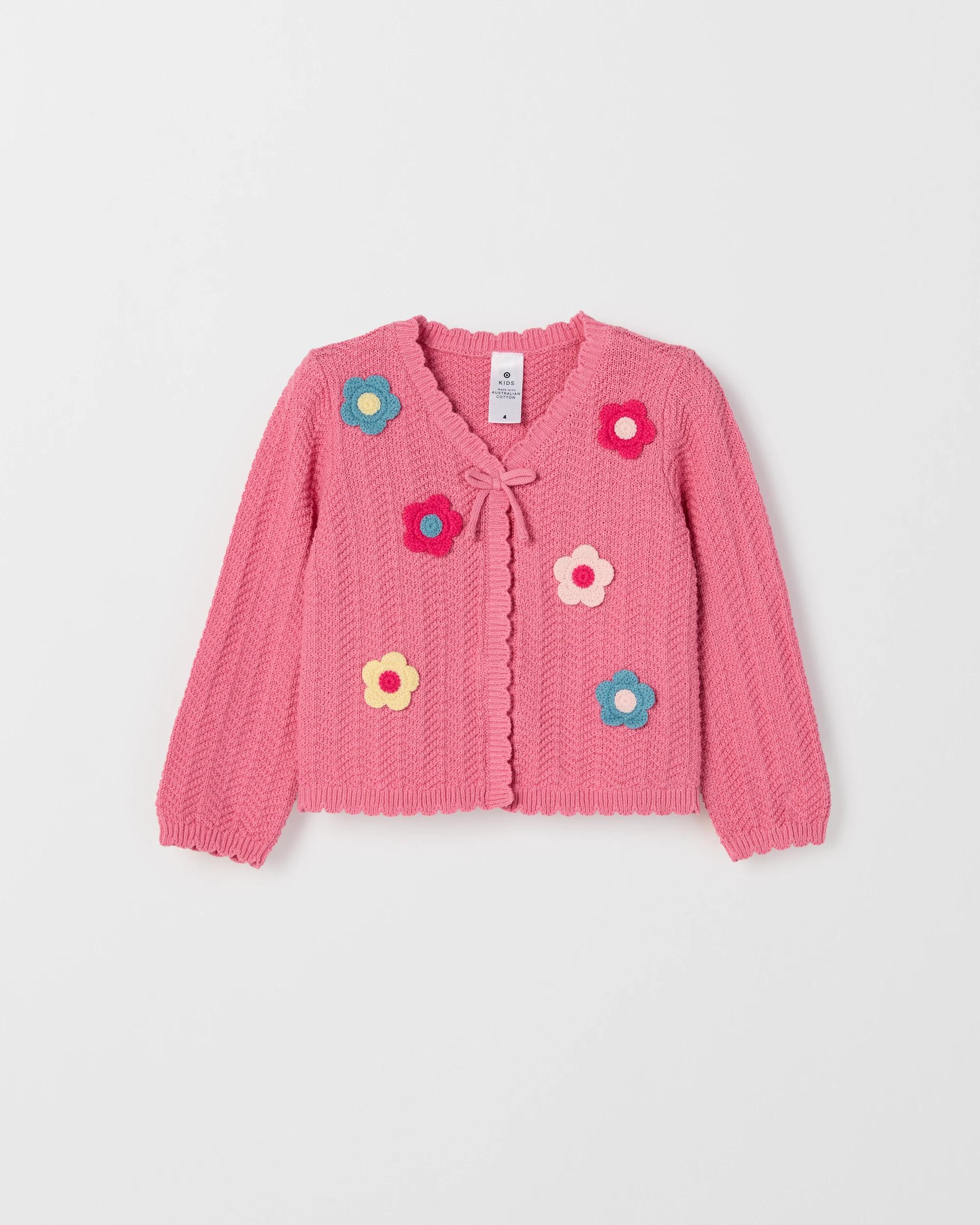 1 Target Kids Australian Cotton Crochet Cardigan PINK, 1 of 2