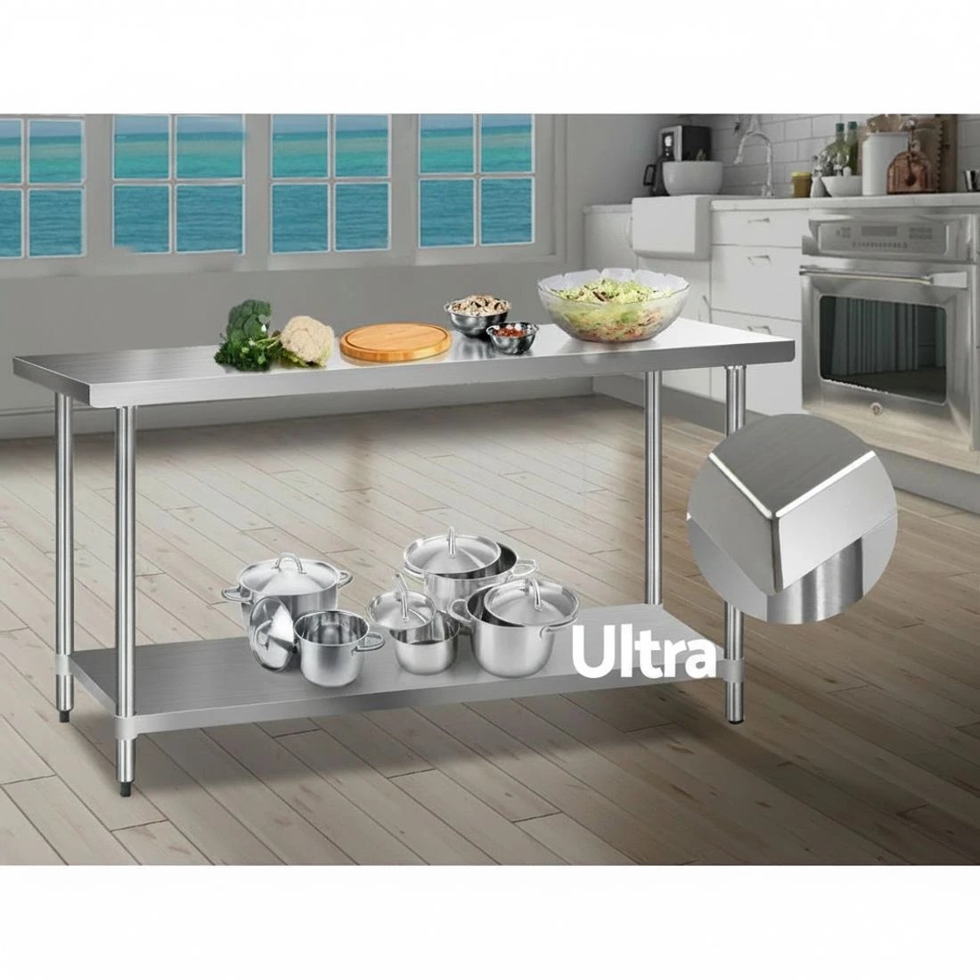 2 Cefito 1829x610mm Stainless Steel Kitchen Bench 430 - Silver, 2 of 6