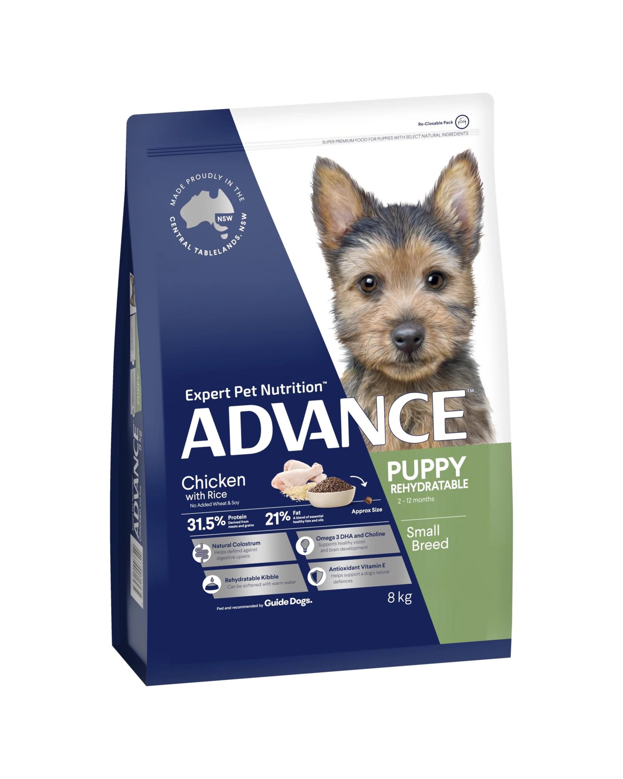 1 Advance Puppy Rehydratable Small Breed Dry Dog Food Chicken w/ Rice 8kg, 1 of 3