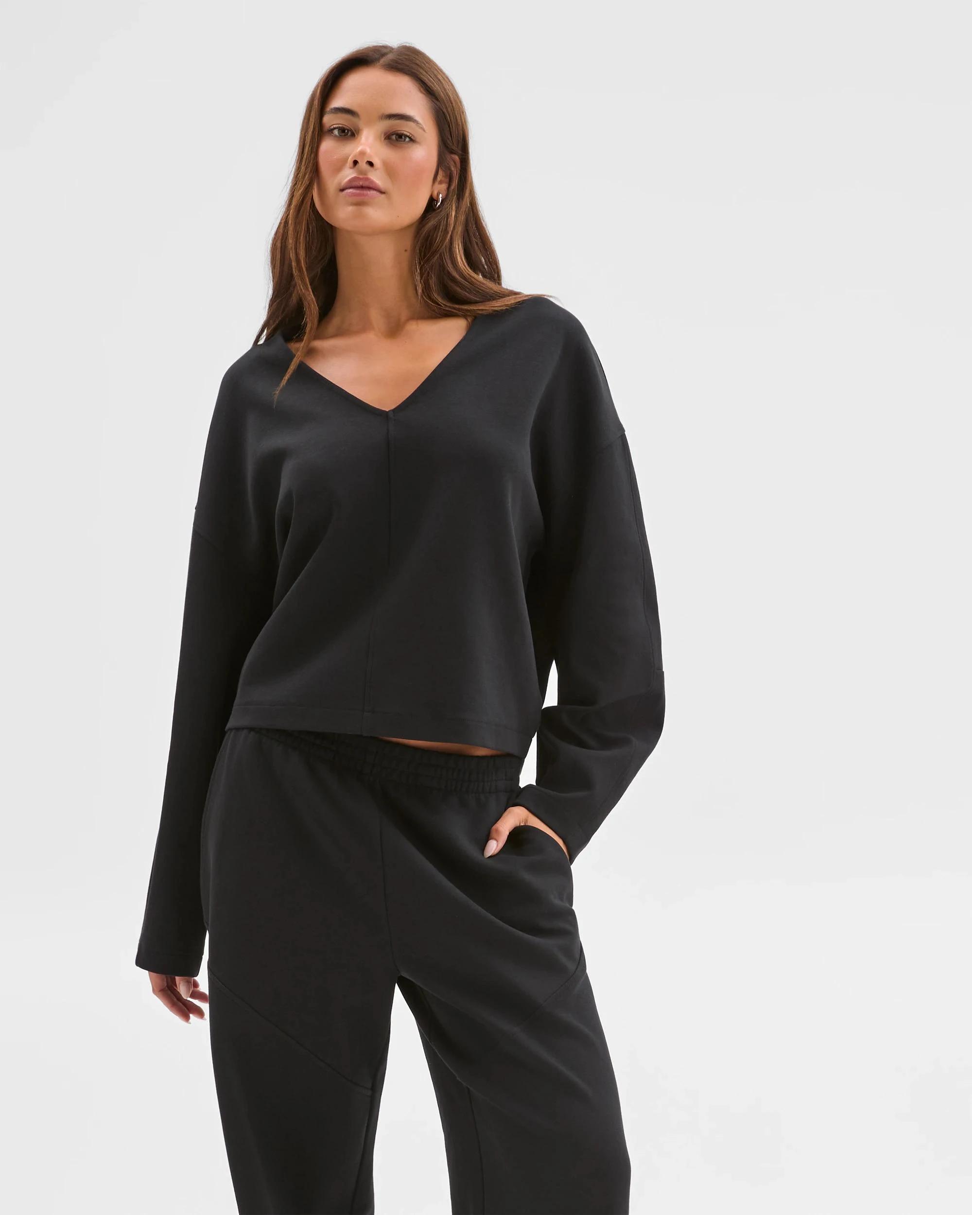 2 Lily Loves Australian Cotton Blend V-Neck Jumper BLACK, 2 of 6