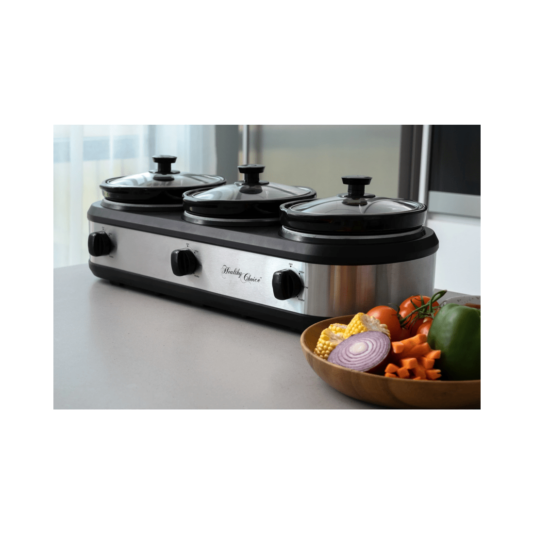 6 Healthy Choice 405w Electric 3 Pot Slow Cooker/2.5l Ceramic Cooking Pots - Silver, 6 of 6