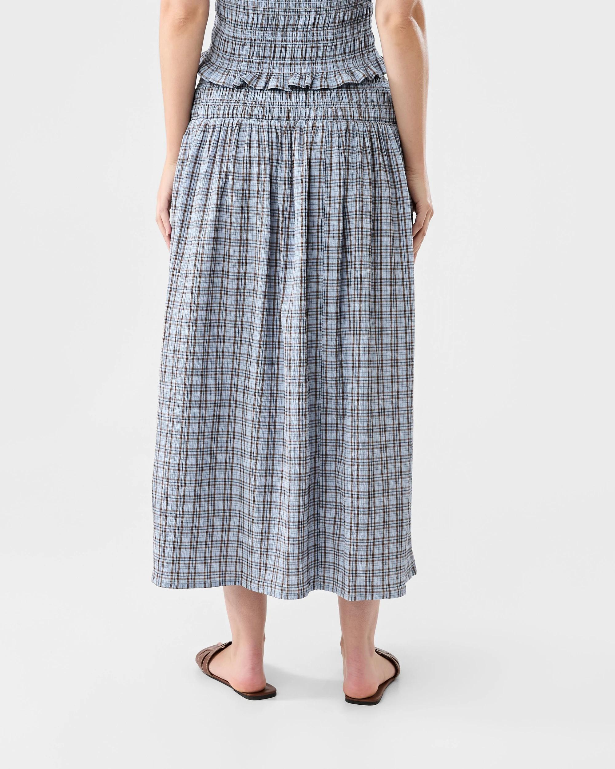 3 Shirred Maxi Skirt Ging Blu, 3 of 5