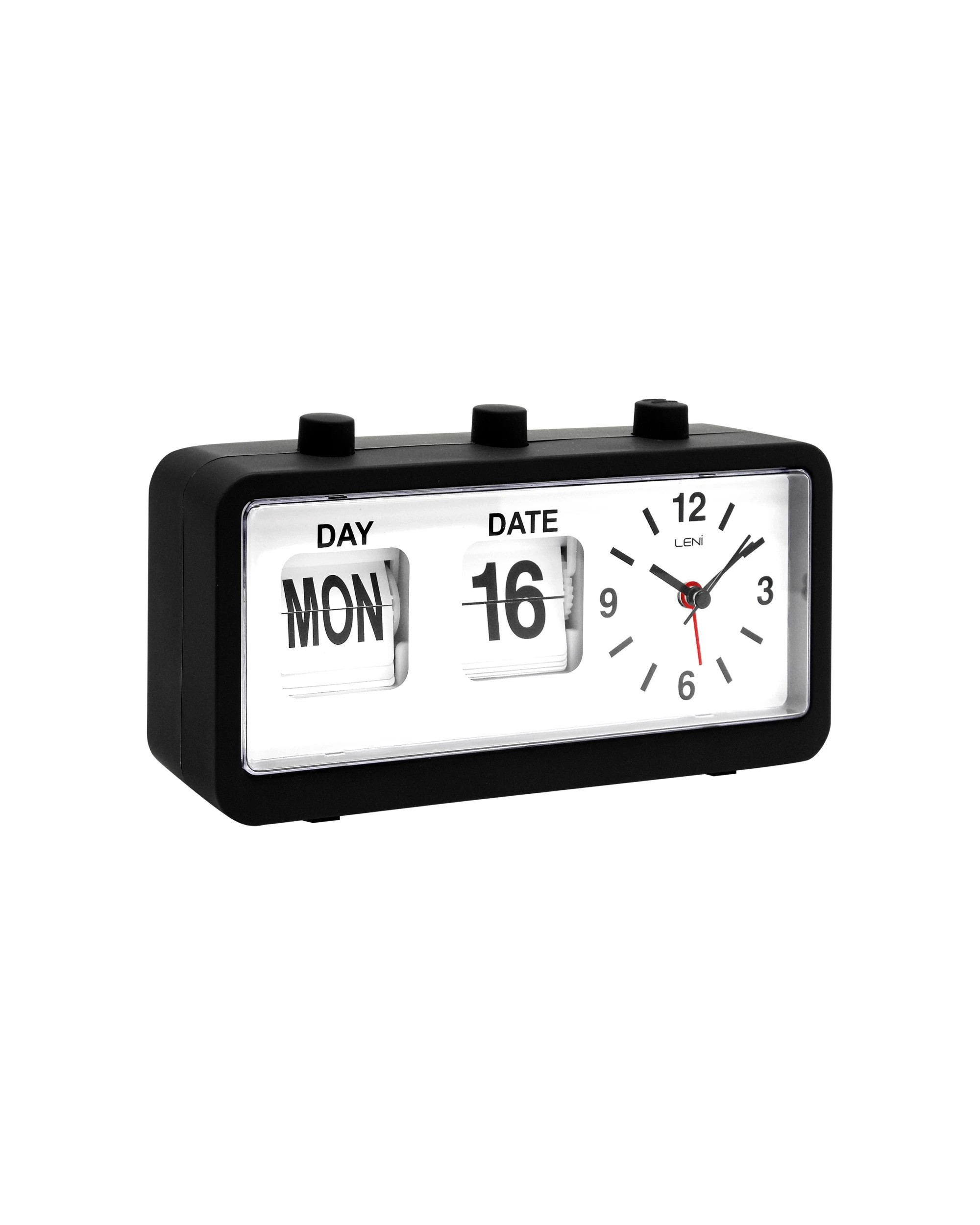 3 Leni 11x20cm Flipper Table Alarm Clock With Manual Flip Day And Date Black - Black, 3 of 4