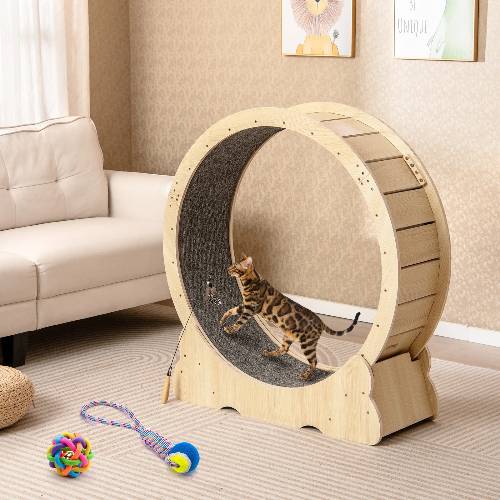 2 Costway 101cm Cat Exercise Wheel Cat Treadmill w/Lockable Mechanism - Natural, 2 of 4
