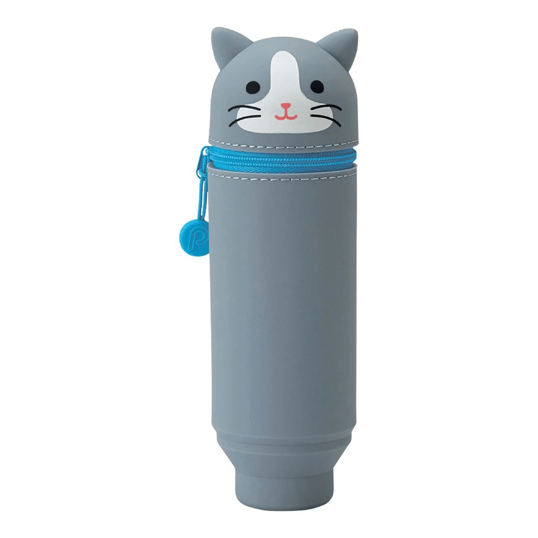 1 PuniLabo Single Zip Stand Up Silicone Pencil Case Grey Cat, 1 of 4