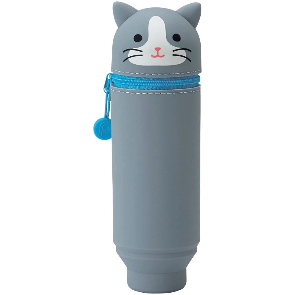 1 PuniLabo Single Zip Stand Up Silicone Pencil Case Grey Cat, 1 of 4