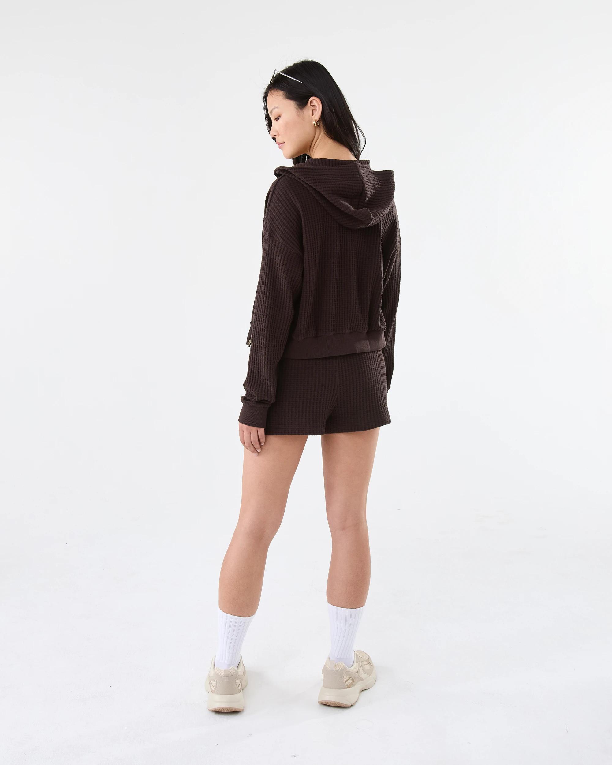 5 Waffle Zip Through Hoodie Choc Plum, 5 of 10