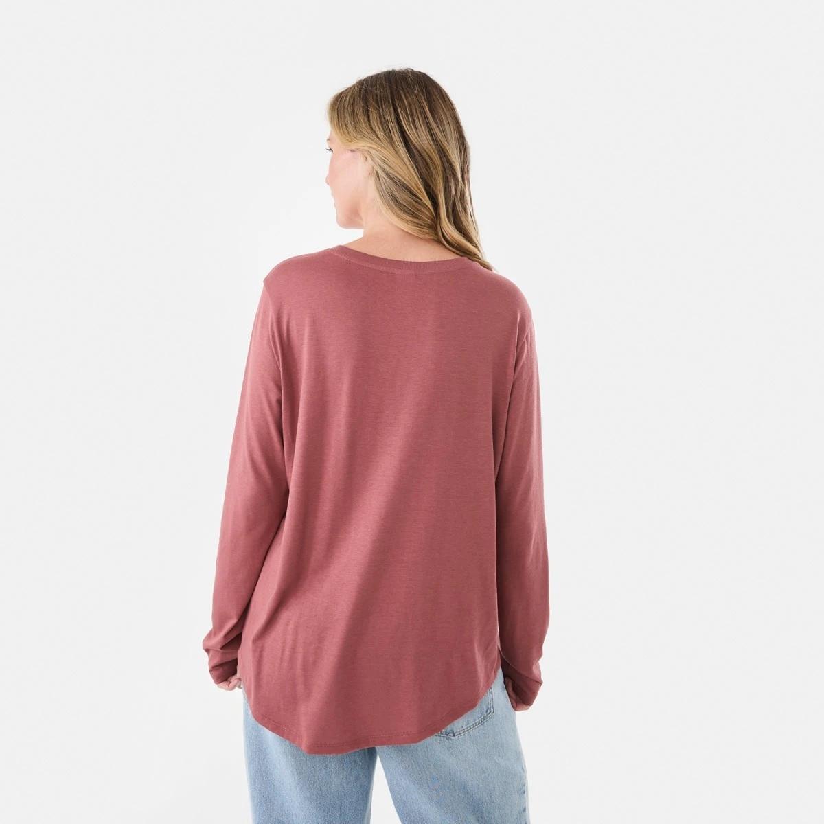 3 Long Sleeve Cotton Modal T-shirt DRIED RED, 3 of 5