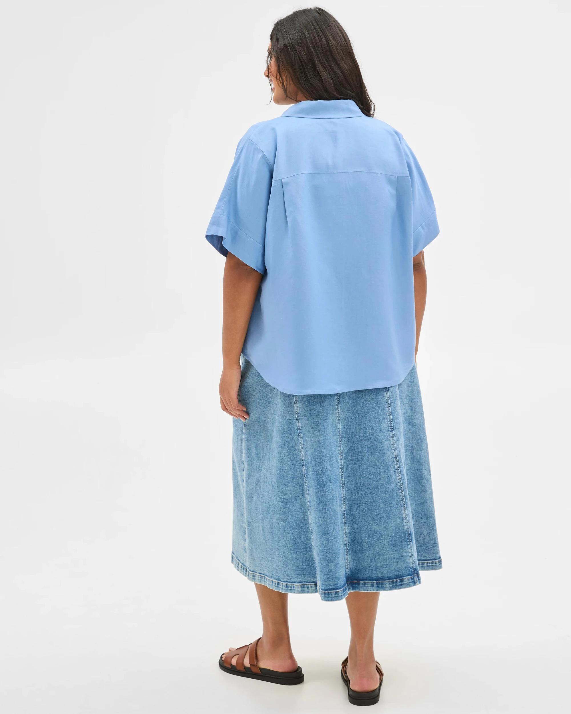 6 Target Plus Size European Linen Blend Boxy Shirt ASHLEIGH BLUE, 6 of 6