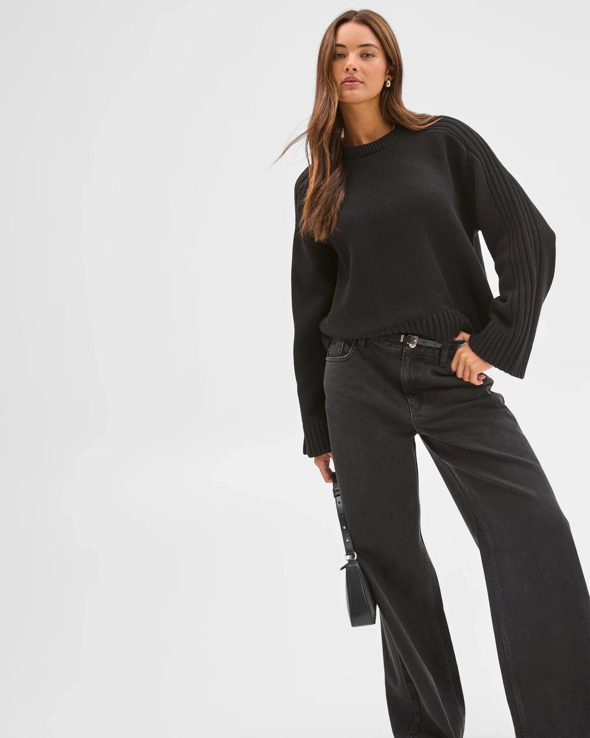 1 Lily Loves Australian Cotton Blend Crew Neck Knit Jumper BLACK, 1 of 6